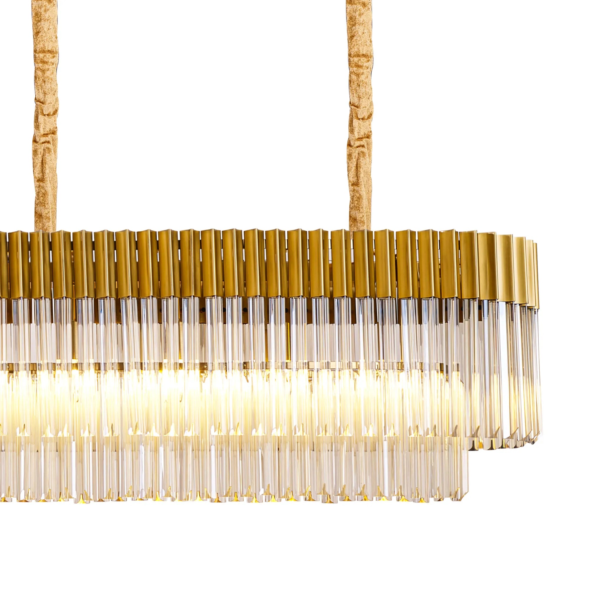 Cedar 250 x 40cm Linear Pendant 13 Light - Brass & Cognac Sculpted Glass