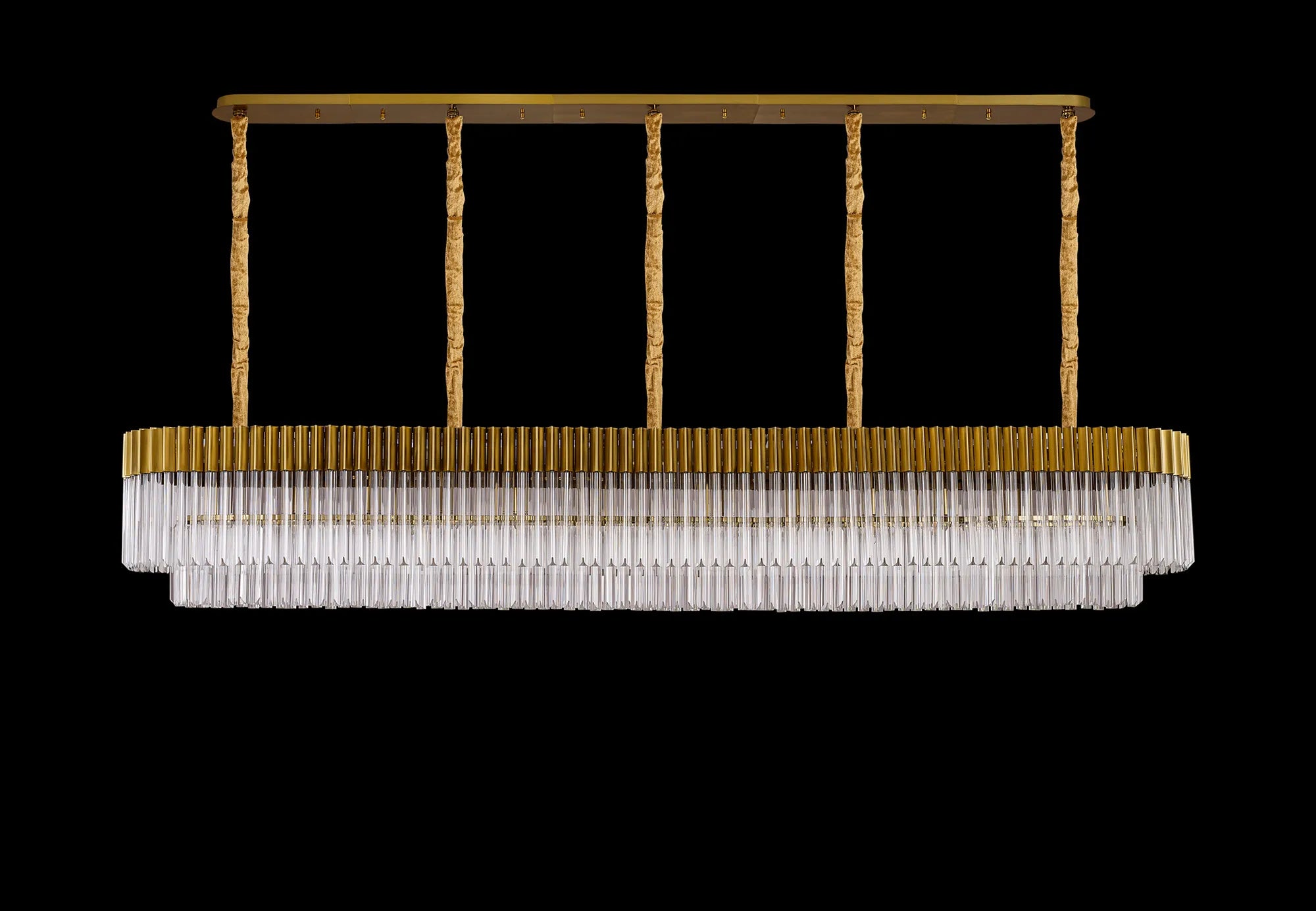 Cedar 250 x 40cm Linear Pendant 13 Light - Brass & Clear Sculpted Glass