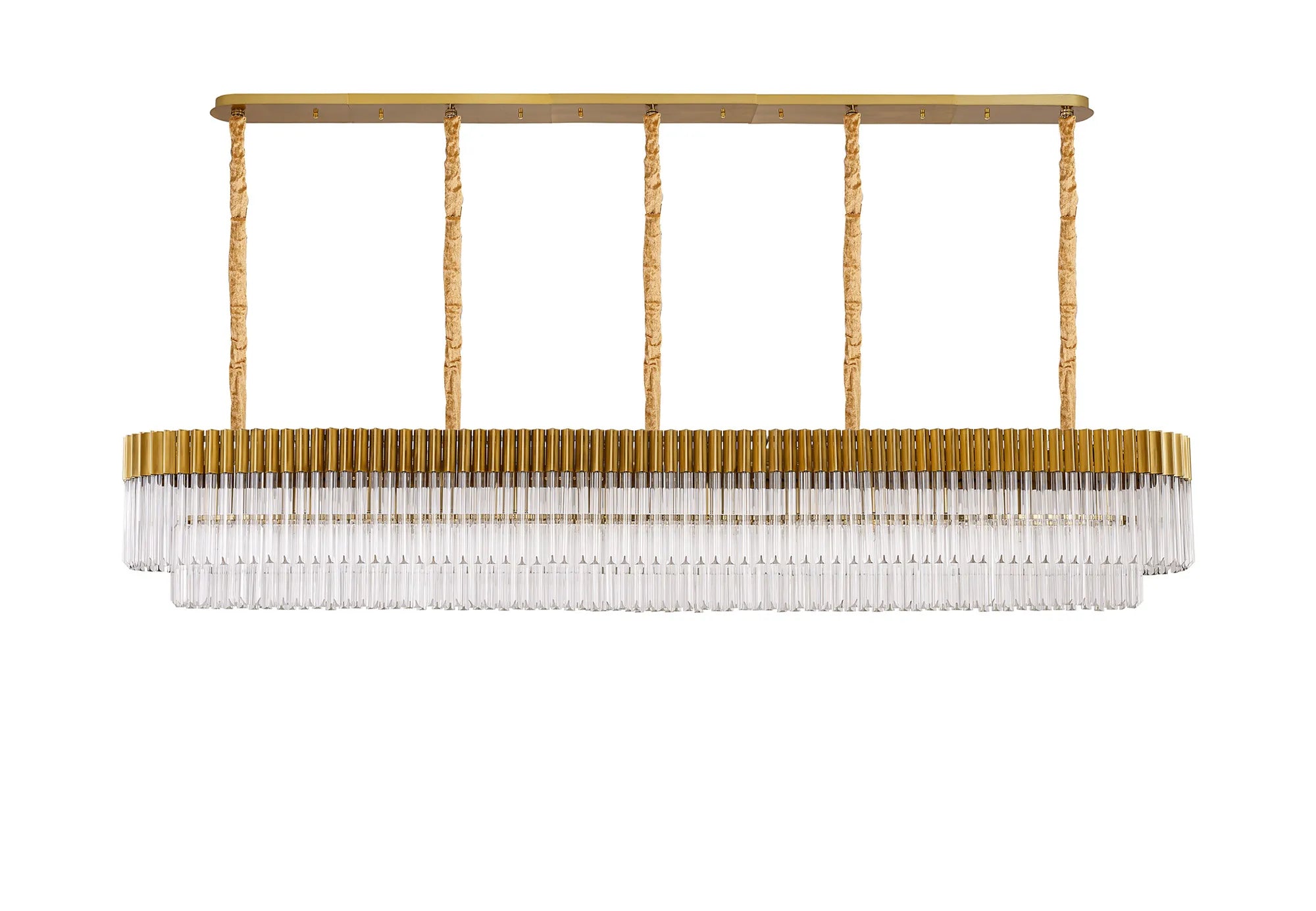 Cedar 250 x 40cm Linear Pendant 13 Light - Brass & Clear Sculpted Glass
