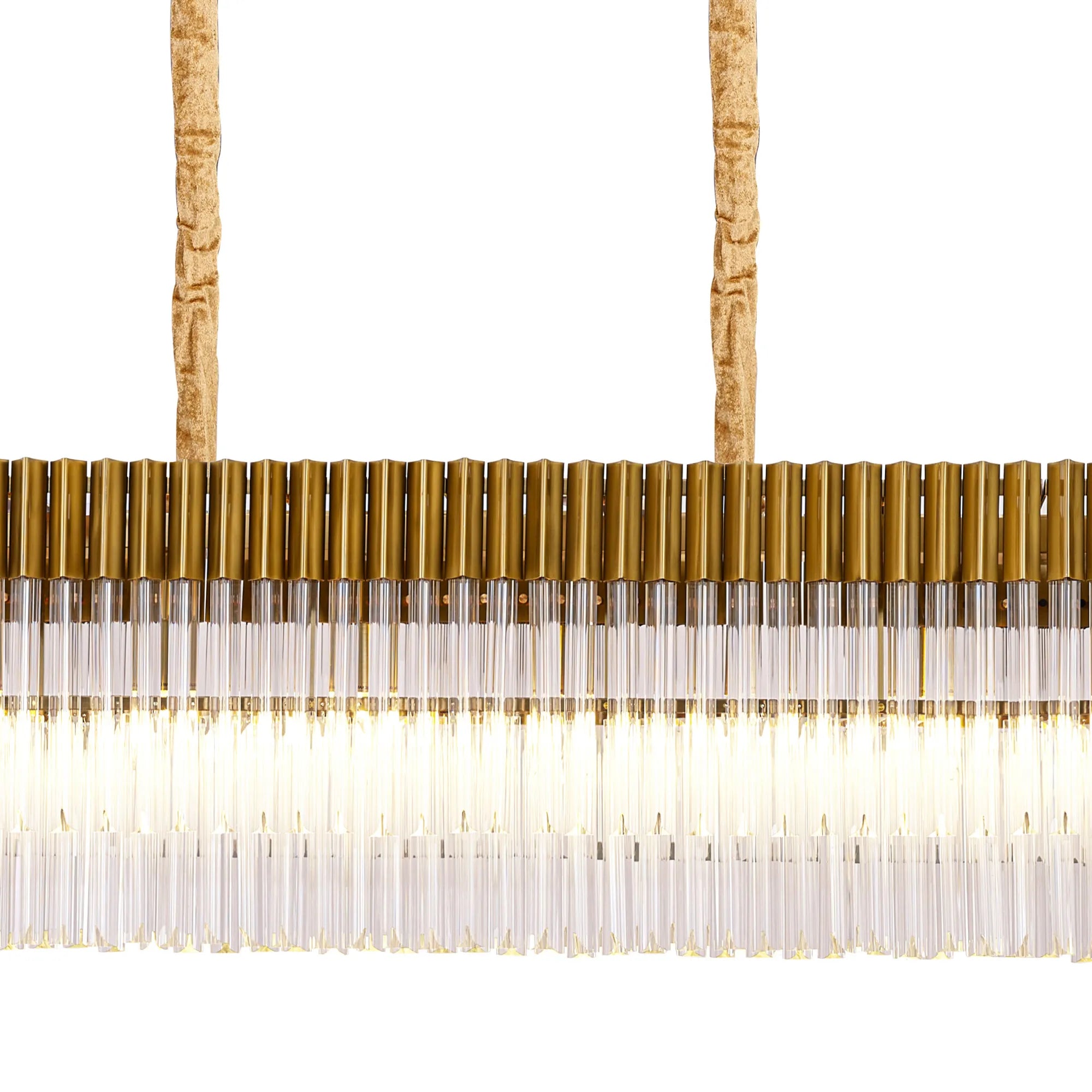 Cedar 250 x 40cm Linear Pendant 13 Light - Brass & Clear Sculpted Glass