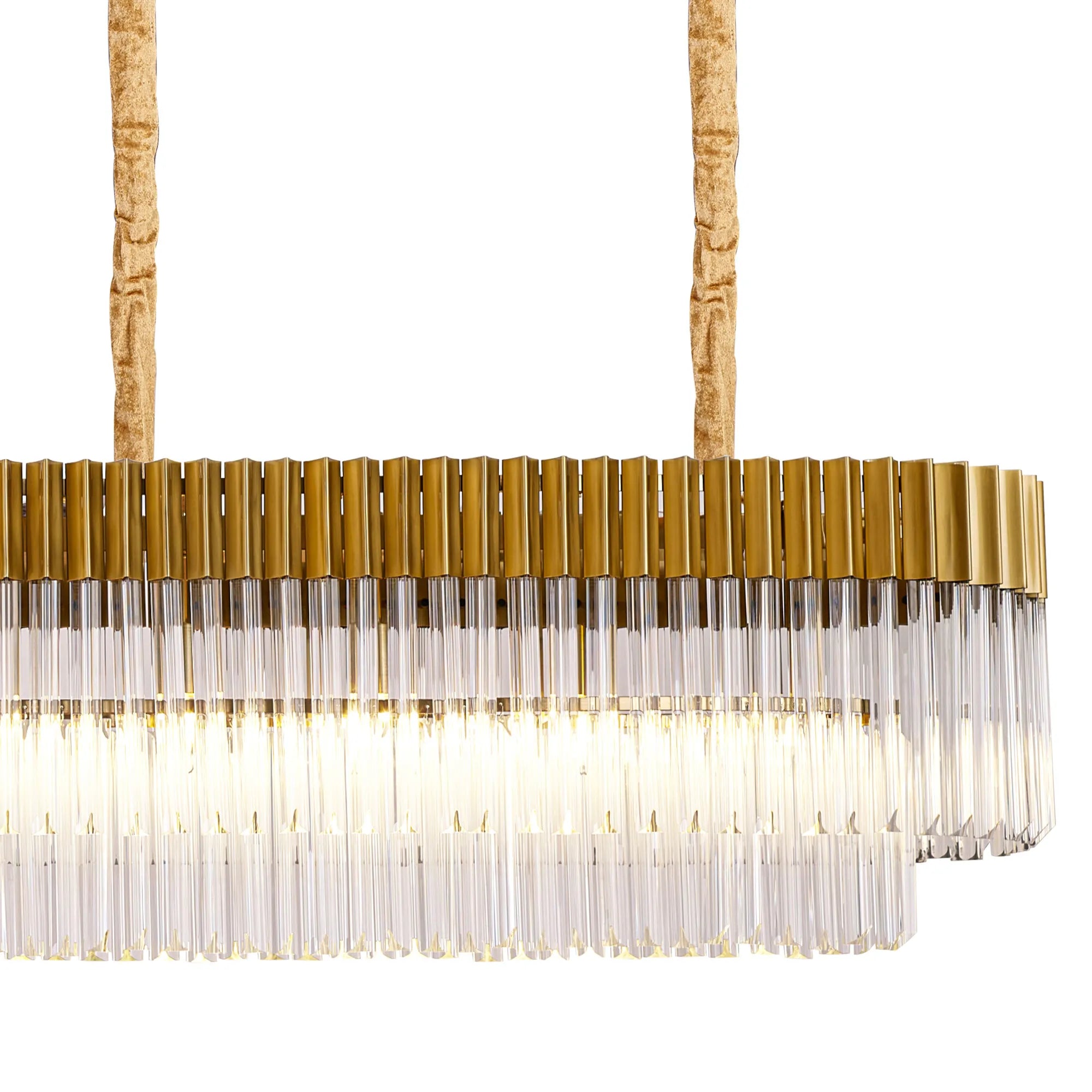 Cedar 250 x 40cm Linear Pendant 13 Light - Brass & Clear Sculpted Glass