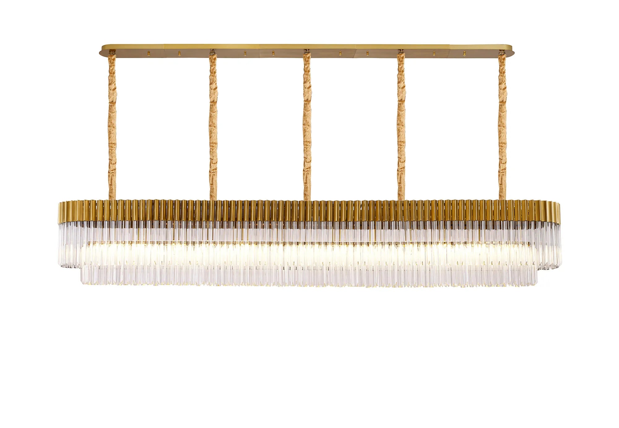 Cedar 250 x 40cm Linear Pendant 13 Light - Brass & Clear Sculpted Glass