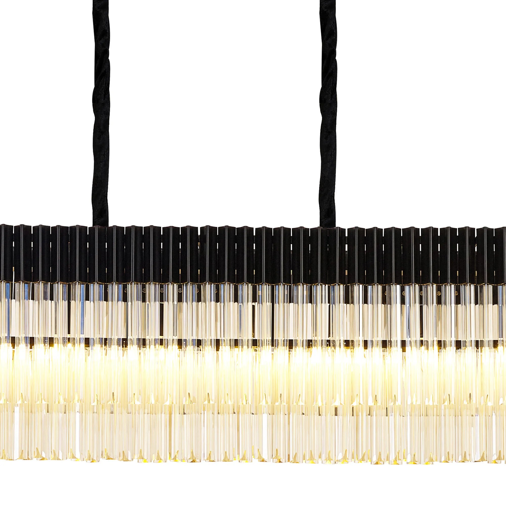 Cedar 250 x 40cm Linear Pendant 13 Light - Matt Black & Cognac Sculpted Glass
