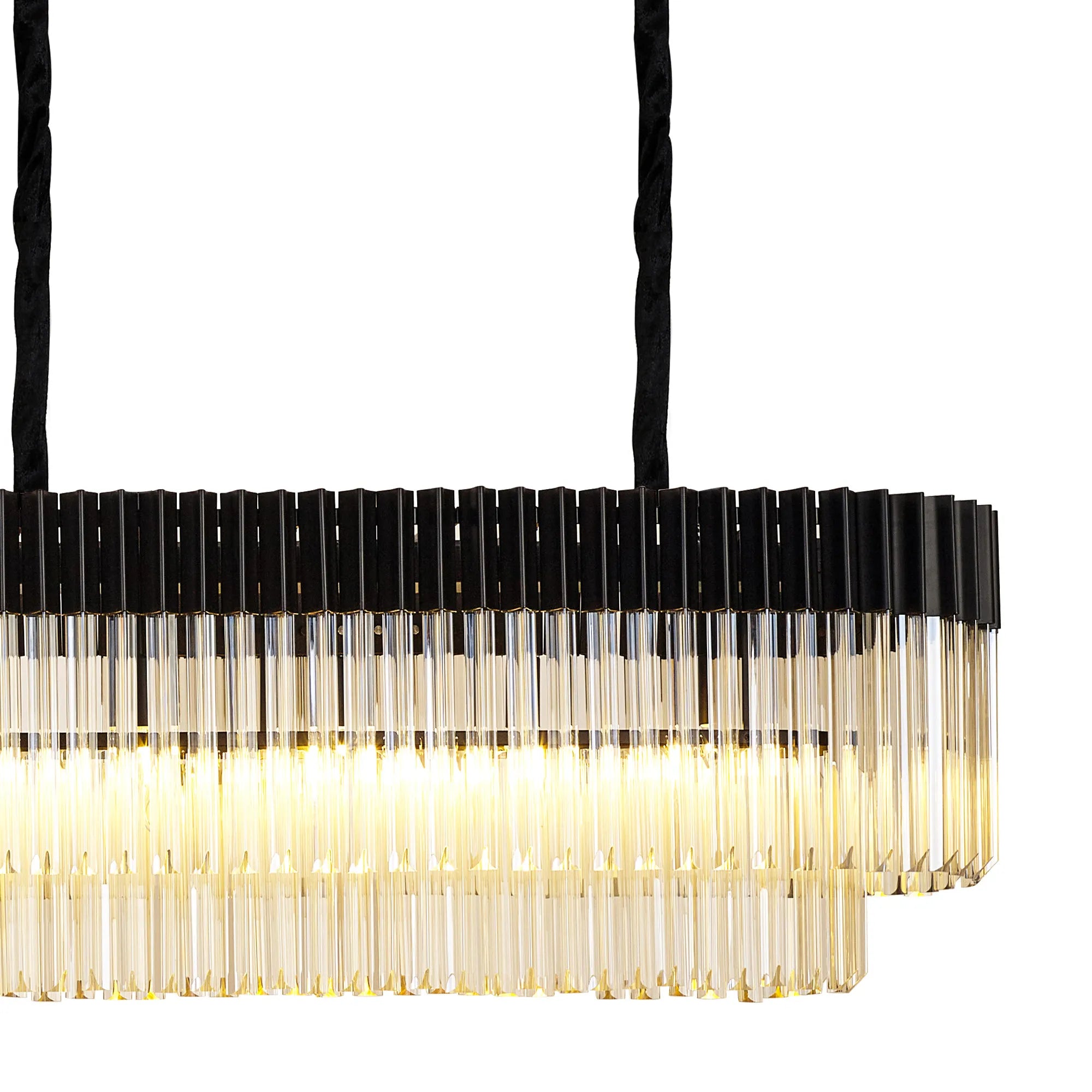 Cedar 250 x 40cm Linear Pendant 13 Light - Matt Black & Cognac Sculpted Glass