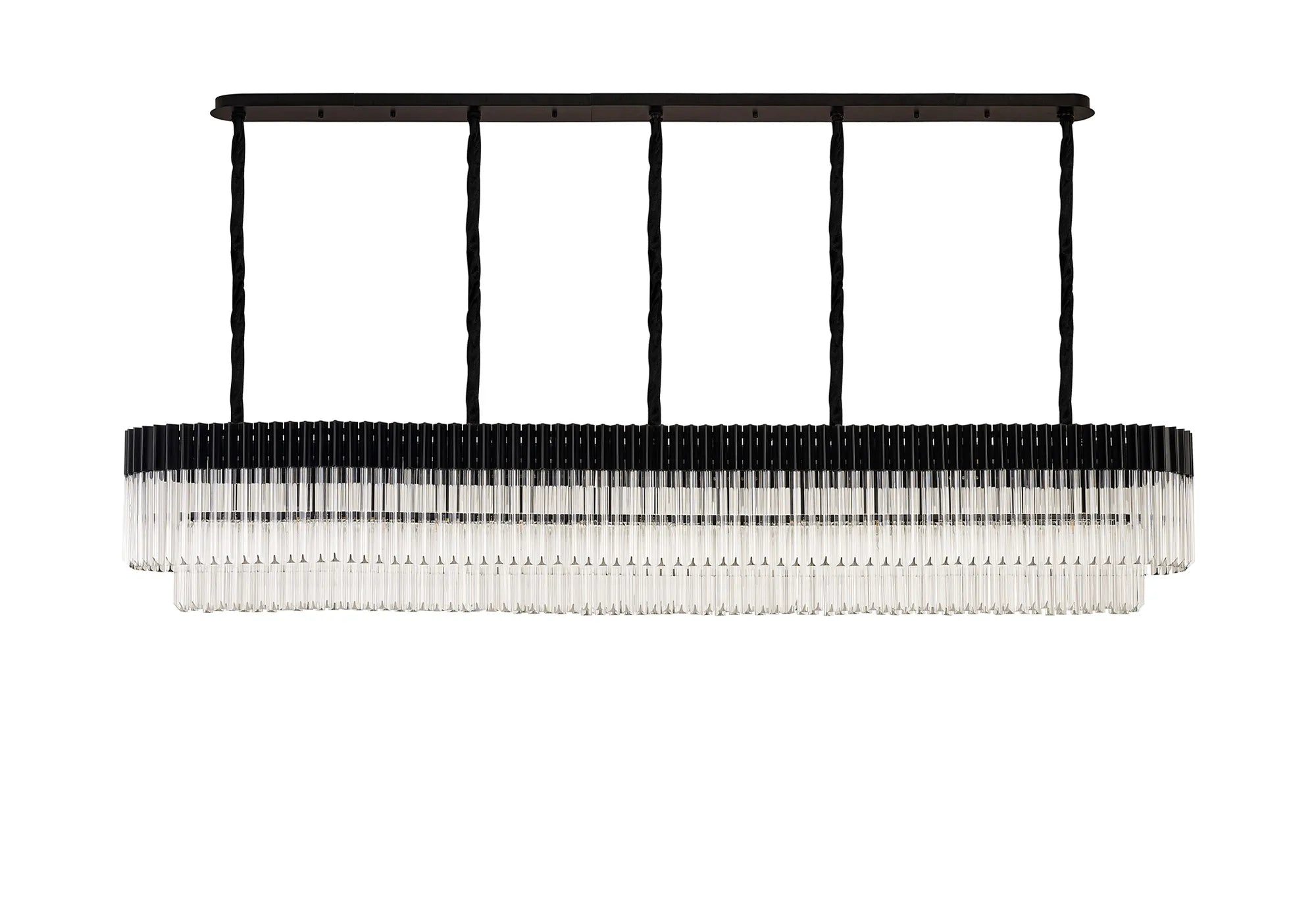 Cedar 250 x 40cm Linear Pendant 13 Light - Matt Black & Clear Sculpted Glass