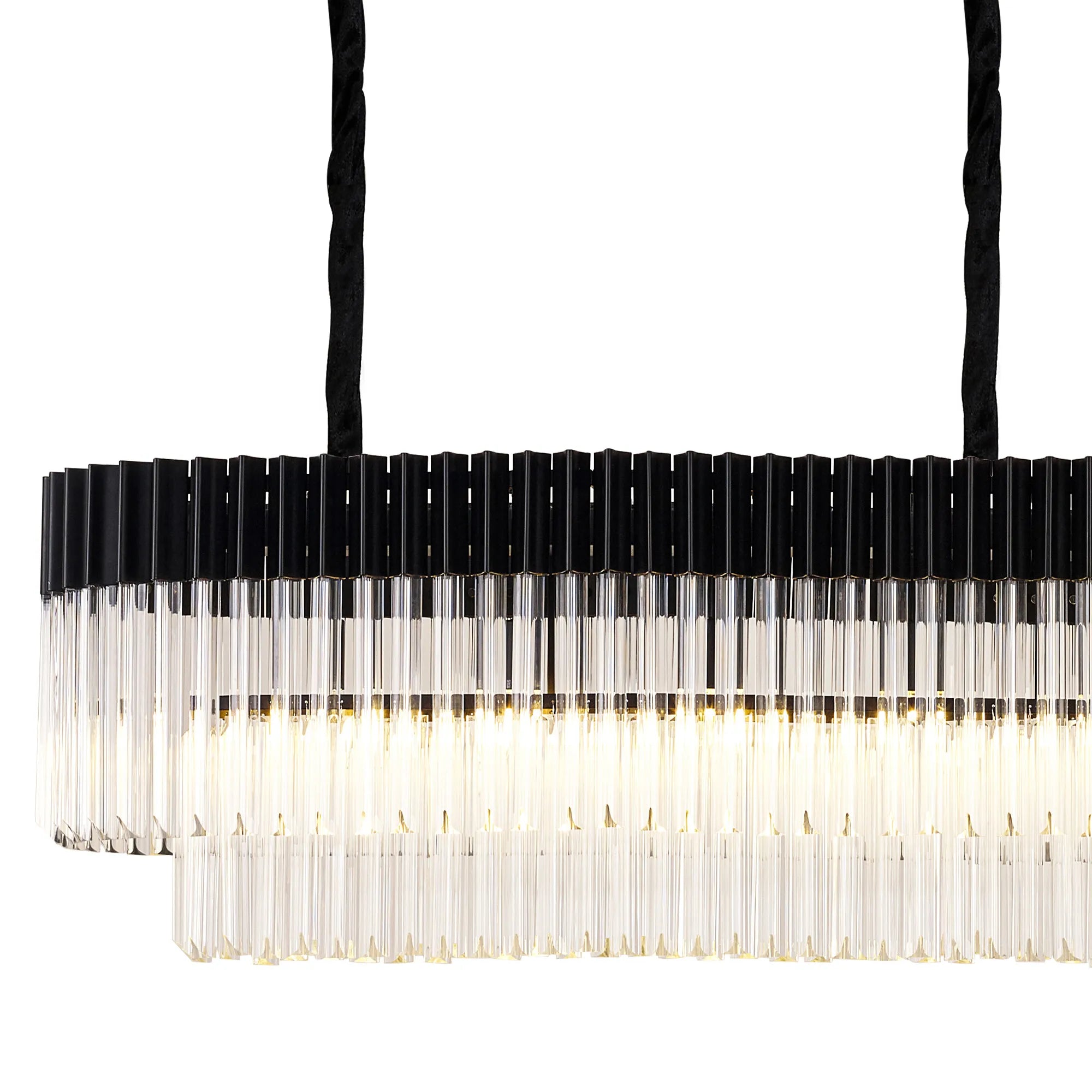Cedar 250 x 40cm Linear Pendant 13 Light - Matt Black & Clear Sculpted Glass