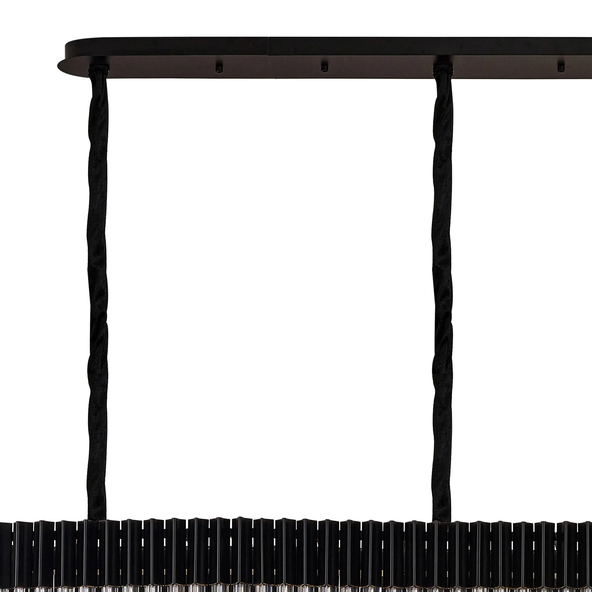 Cedar 250 x 40cm Linear Pendant 13 Light - Matt Black & Clear Sculpted Glass