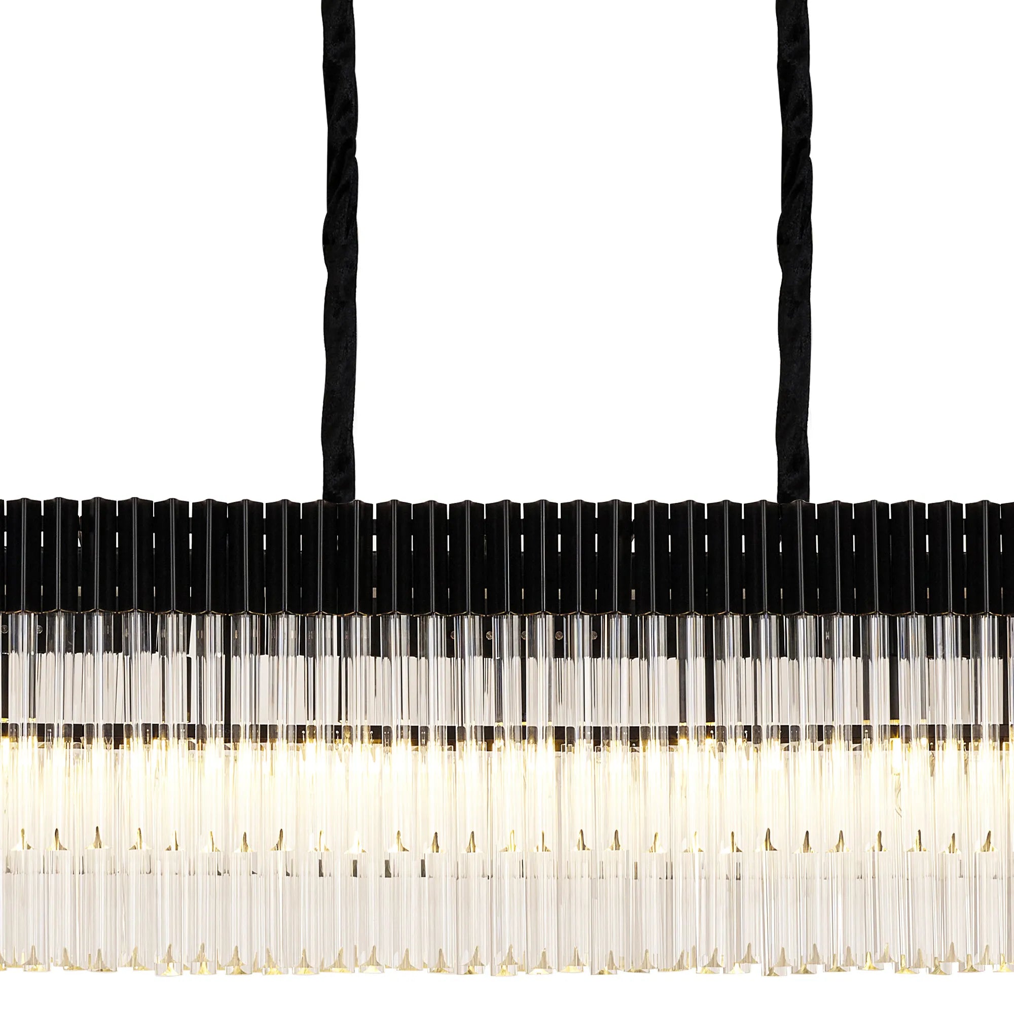 Cedar 250 x 40cm Linear Pendant 13 Light - Matt Black & Clear Sculpted Glass