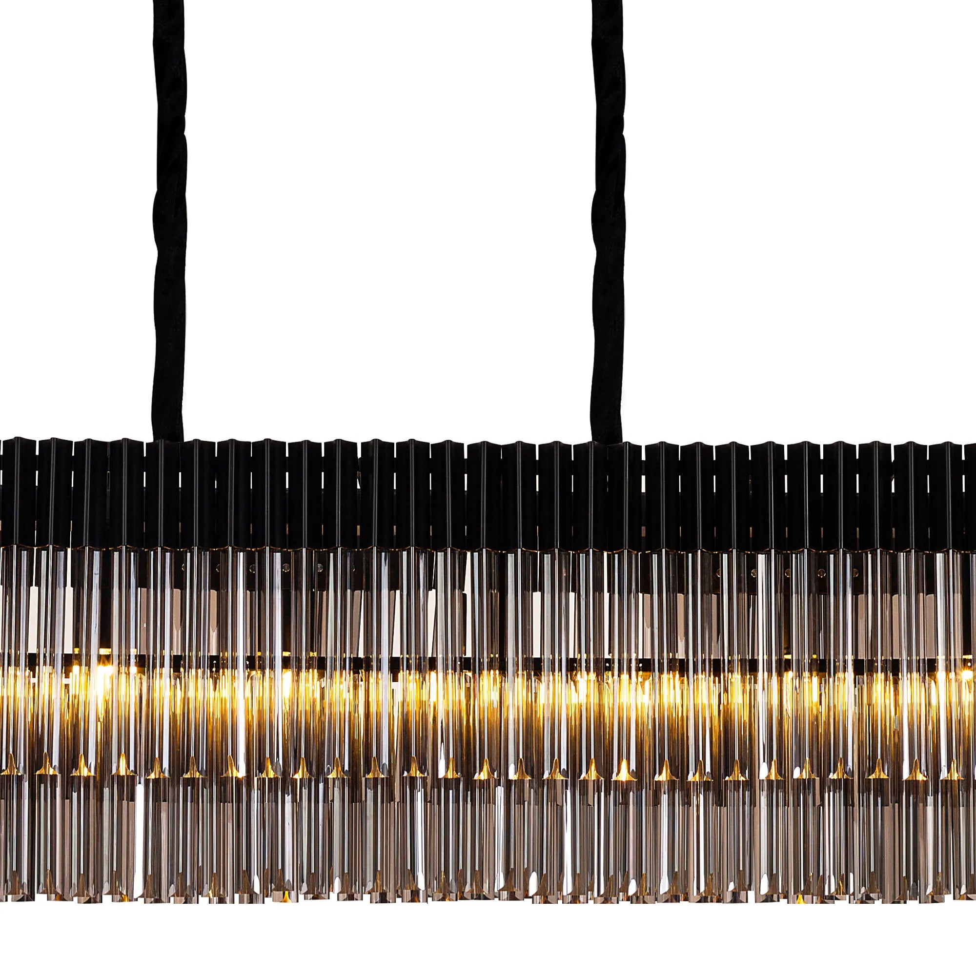 Cedar 250 x 40cm Linear Pendant 13 Light - Matt Black & Smoked Sculpted Glass