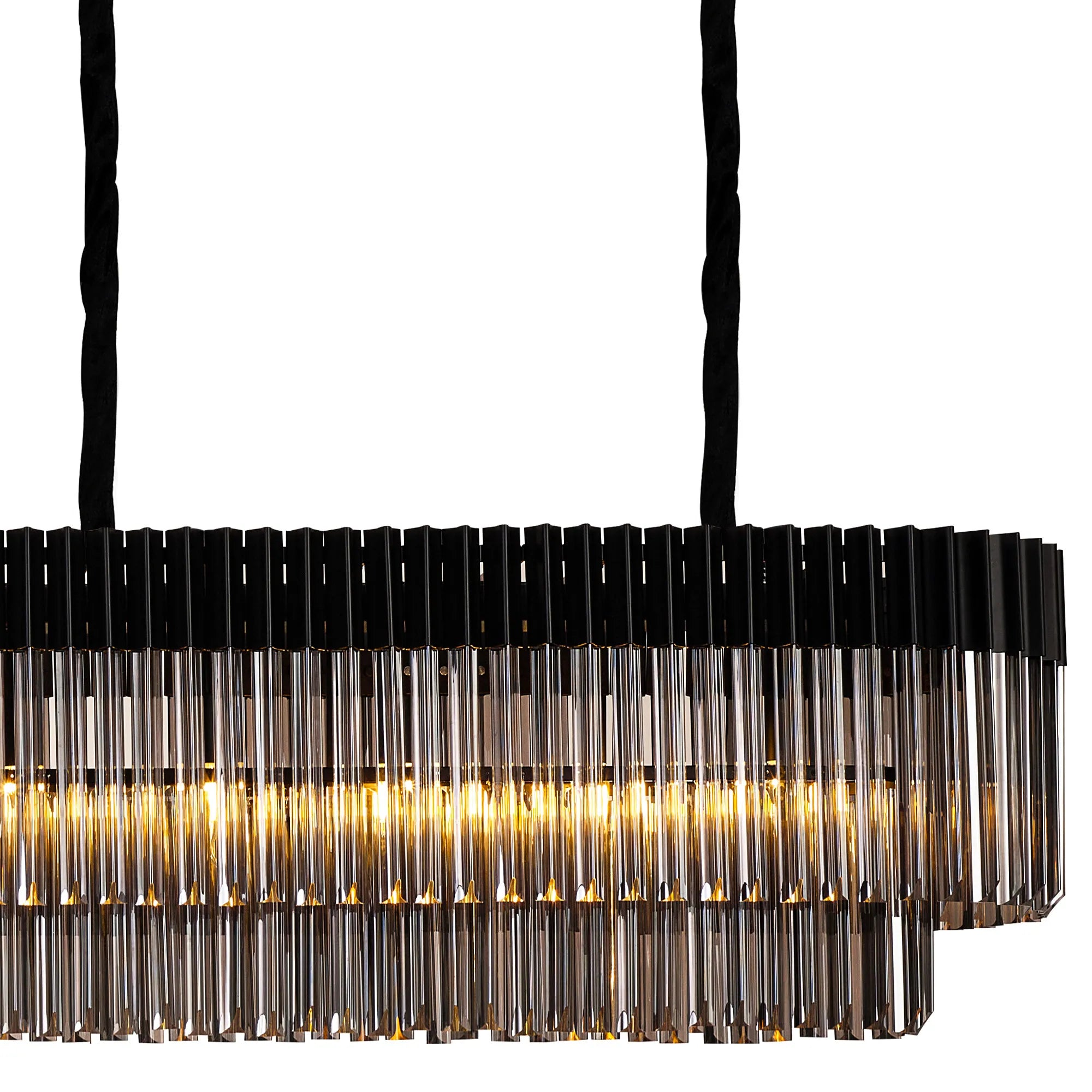 Cedar 250 x 40cm Linear Pendant 13 Light - Matt Black & Smoked Sculpted Glass