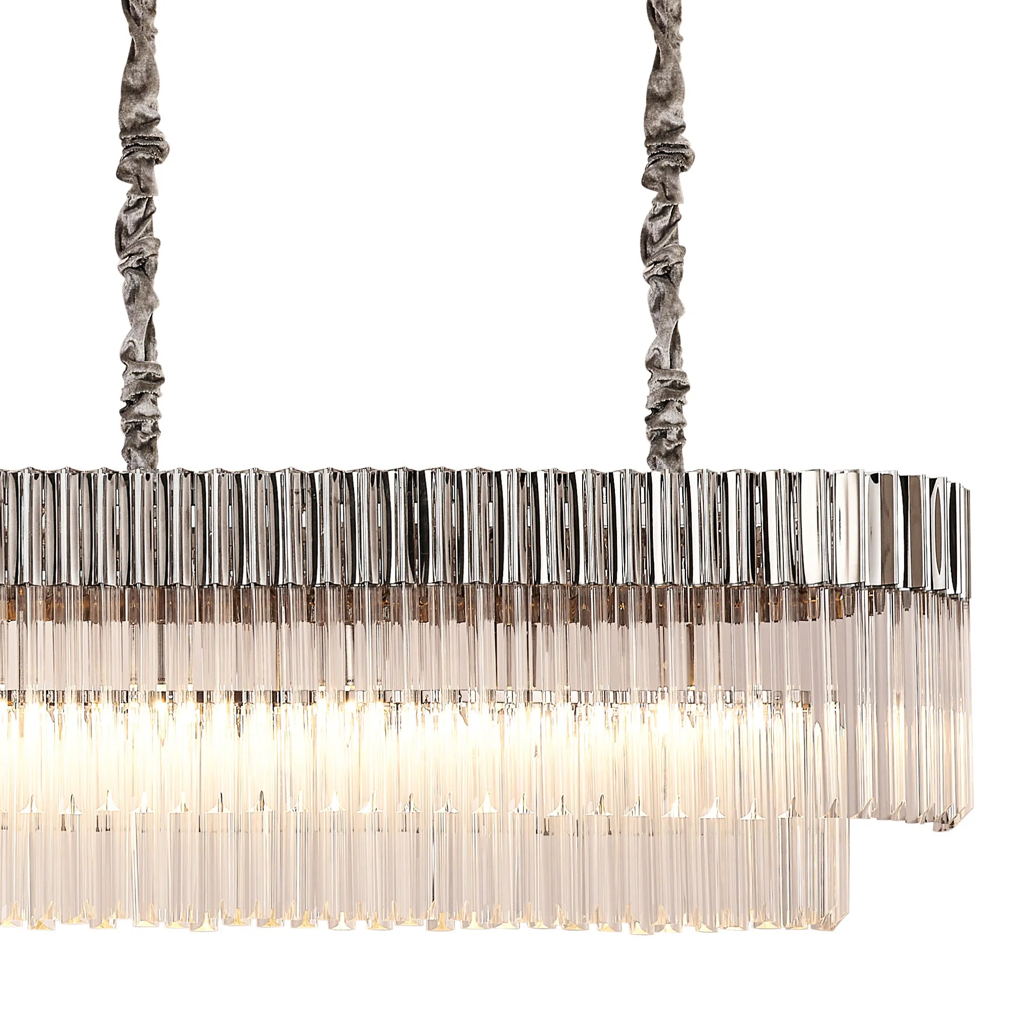 Cedar 250 x 40cm Linear Pendant 13 Light - Polished Nickel & Clear Sculpted Glass