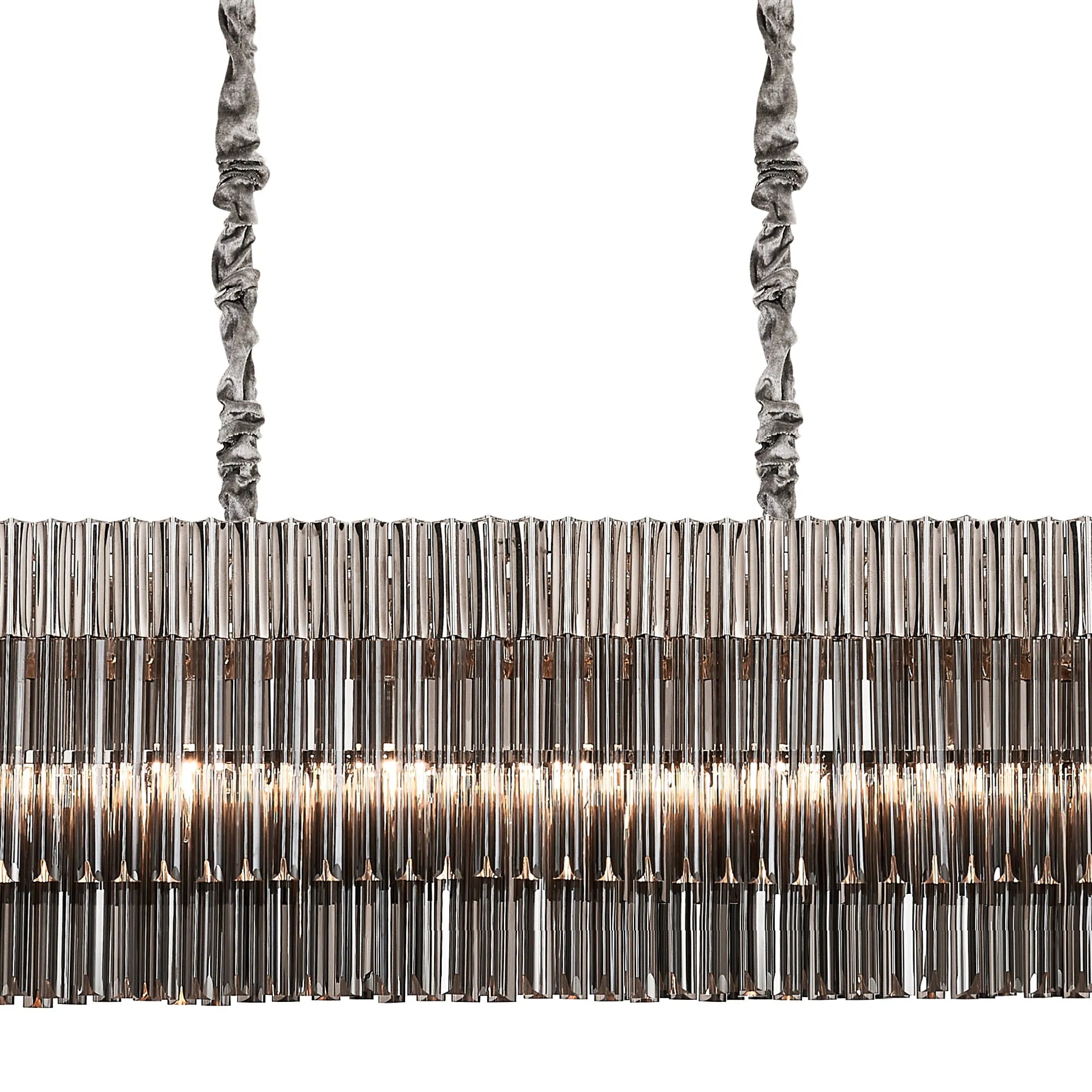 Cedar 250 x 40cm Linear Pendant 13 Light - Polished Nickel & Smoked Sculpted Glass