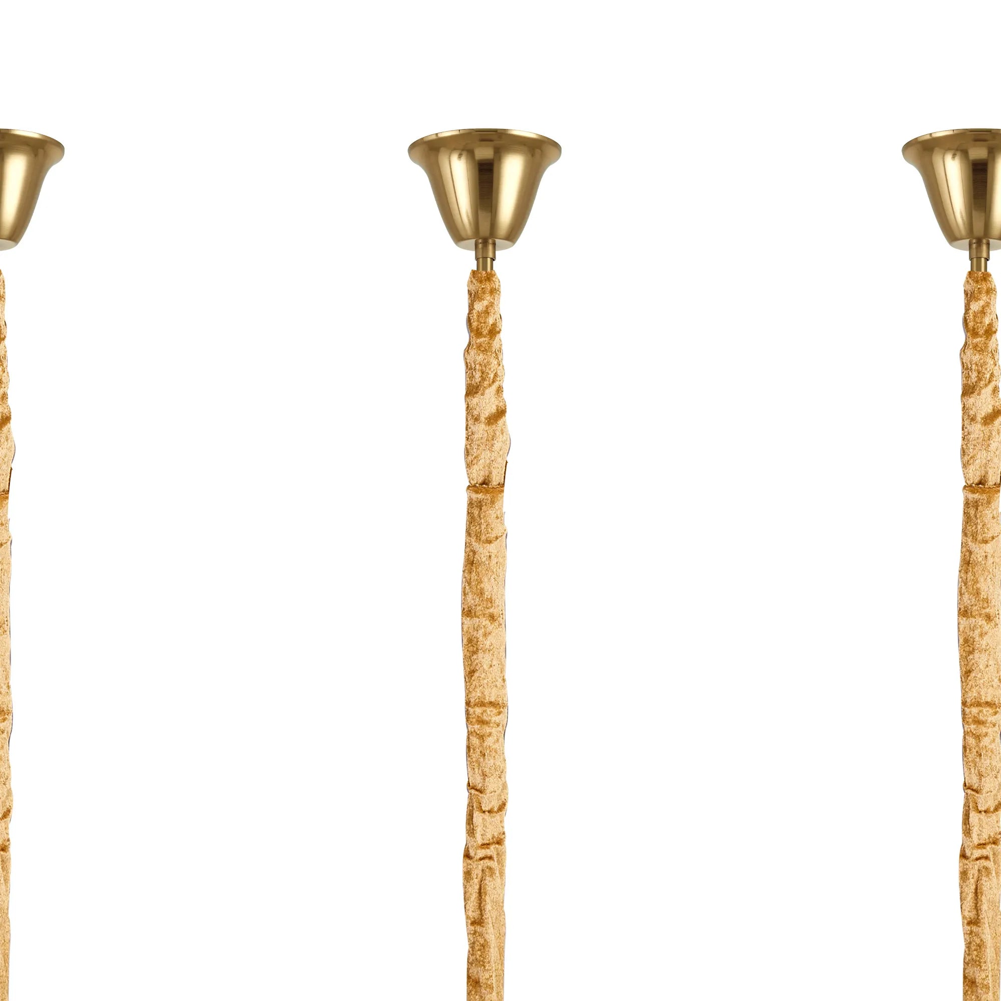 Cedar 250 x 40cm Linear Pendant With Bell Cup 13 Light - Brass & Cognac Sculpted Glass