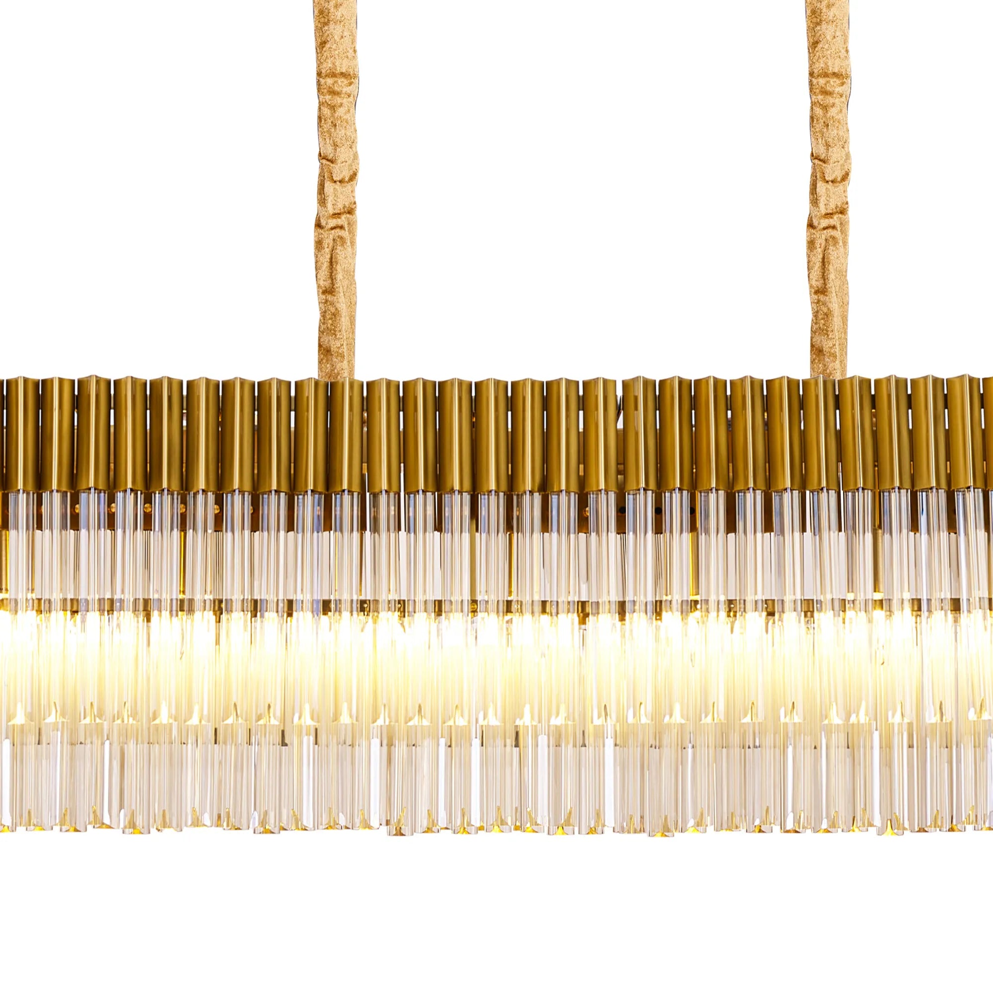 Cedar 250 x 40cm Linear Pendant With Bell Cup 13 Light - Brass & Cognac Sculpted Glass