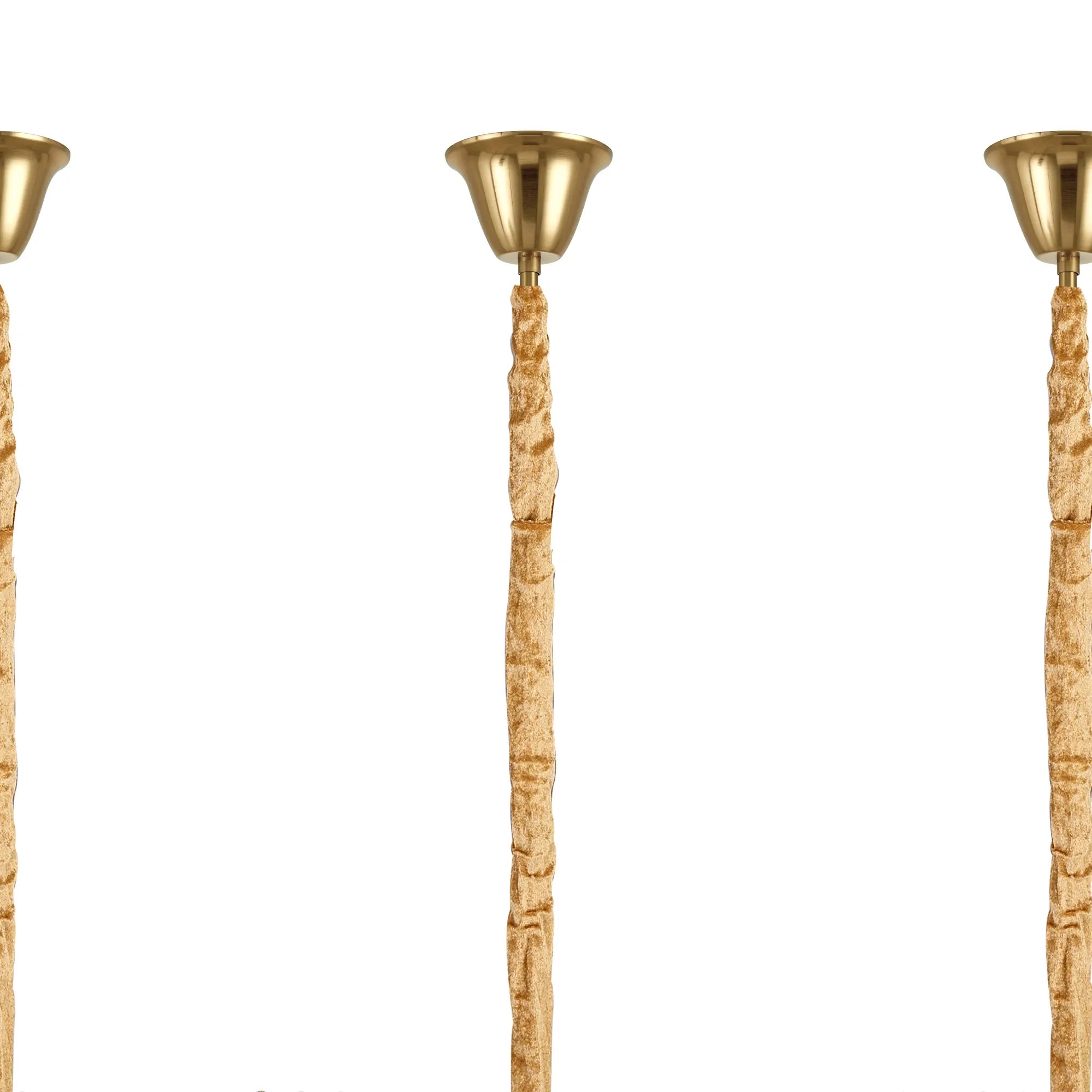 Cedar 250 x 40cm Linear Pendant With Bell Cup 13 Light - Brass & Clear Sculpted Glass