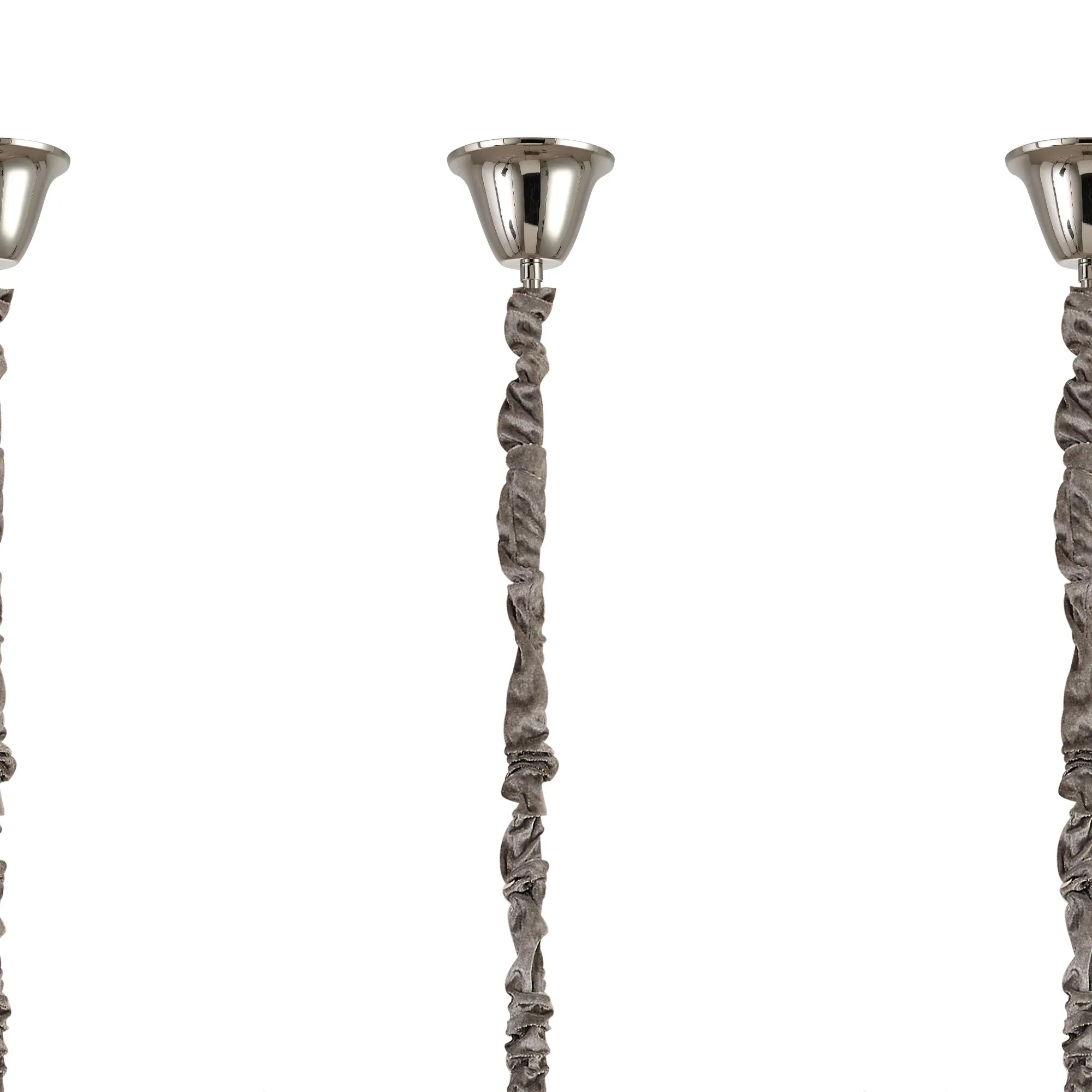 Cedar 250 x 40cm Linear Pendant With Bell Cup 13 Light - Polished Nickel & Cognac Sculpted Glass