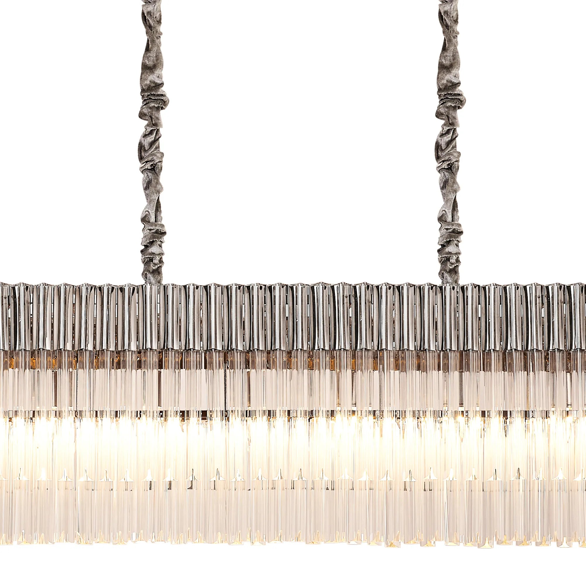 Cedar 250 x 40cm Linear Pendant With Bell Cup 13 Light - Polished Nickel & Clear Sculpted Glass