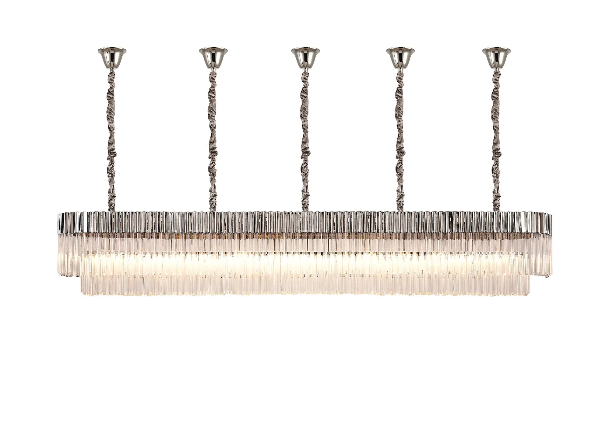 Cedar 250 x 40cm Linear Pendant With Bell Cup 13 Light - Polished Nickel & Clear Sculpted Glass