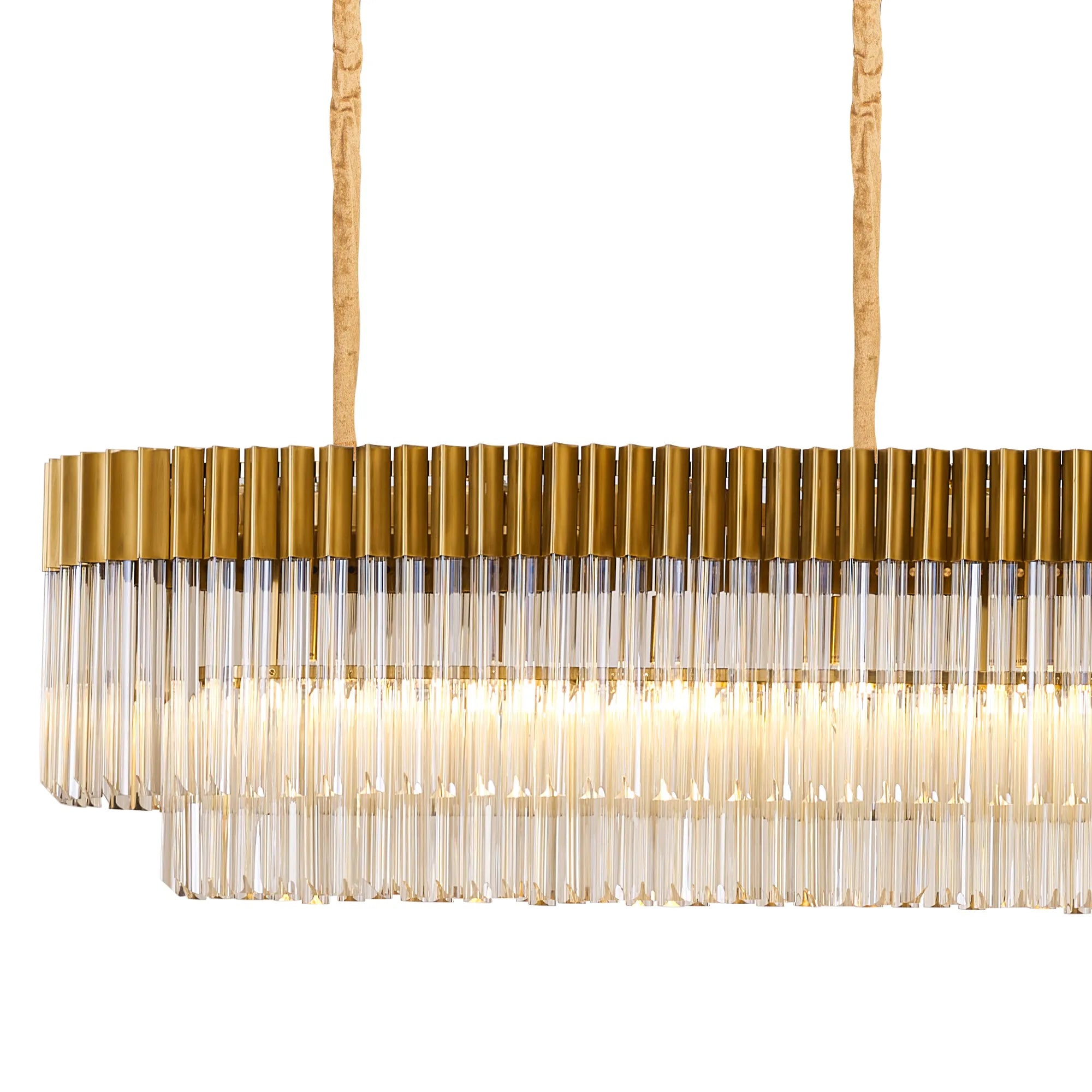 Cedar 300 x 40cm Linear Pendant 16 Light - Brass & Cognac Sculpted Glass