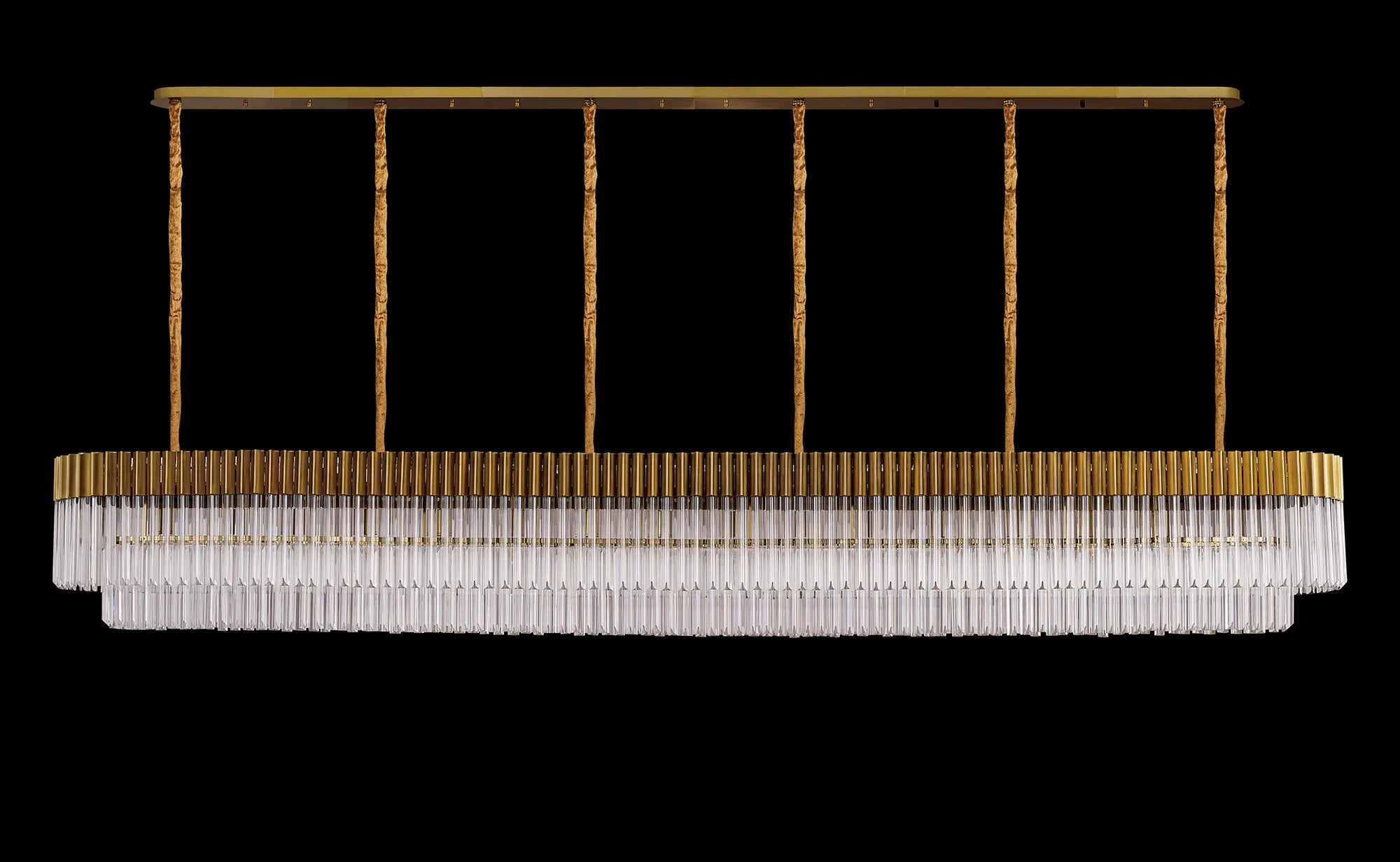 Cedar 300 x 40cm Linear Pendant 16 Light - Brass & Clear Sculpted Glass