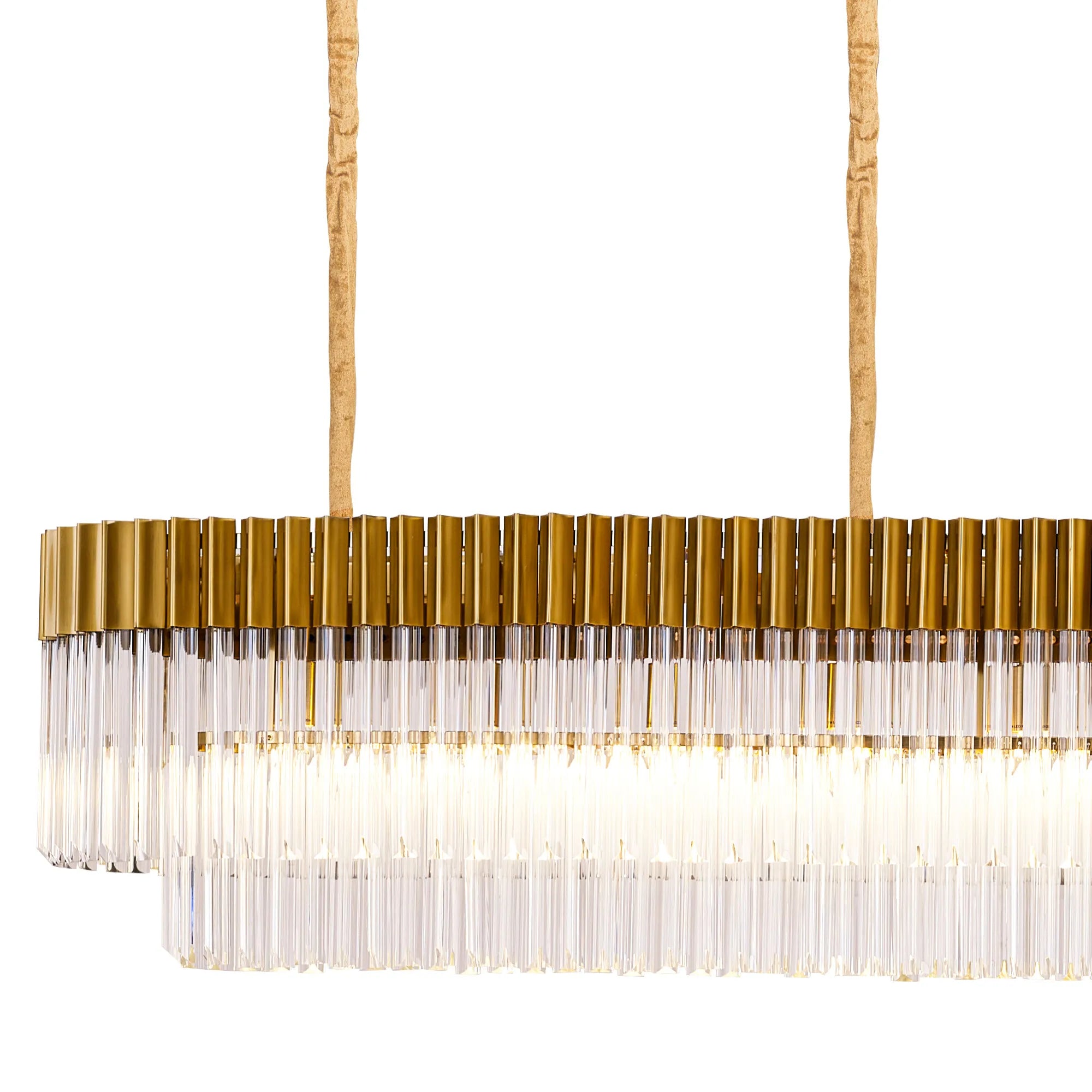 Cedar 300 x 40cm Linear Pendant 16 Light - Brass & Clear Sculpted Glass