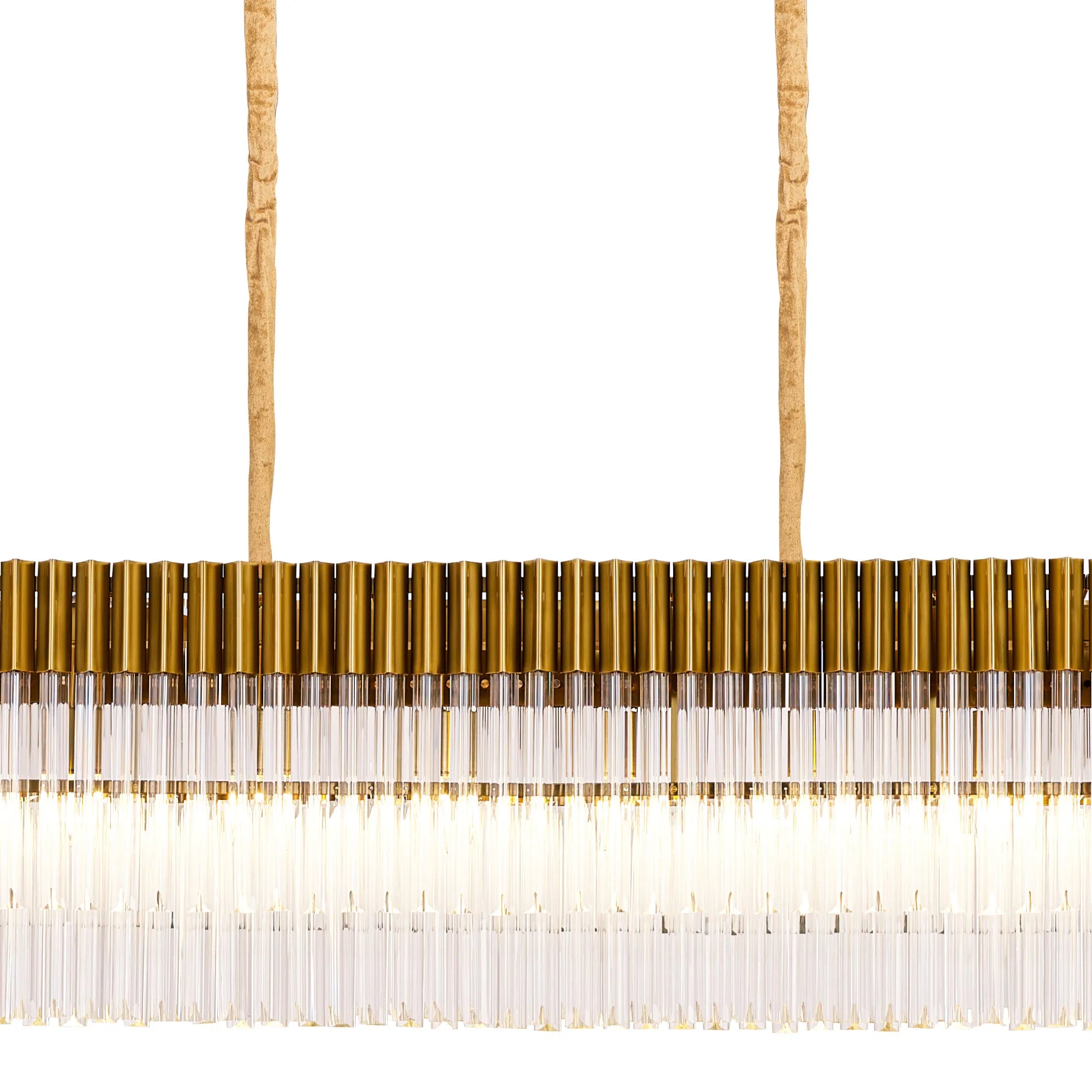 Cedar 300 x 40cm Linear Pendant 16 Light - Brass & Clear Sculpted Glass