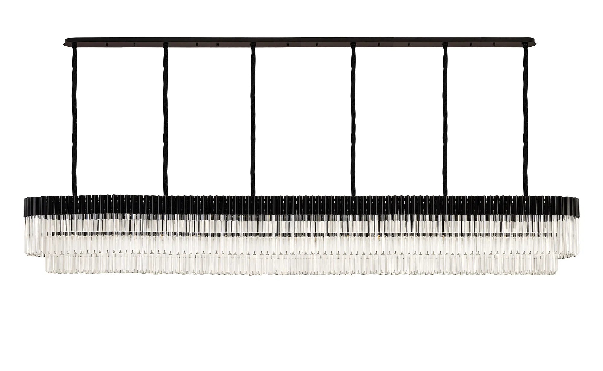 Cedar 300 x 40cm Linear Pendant 16 Light - Matt Black & Clear Sculpted Glass