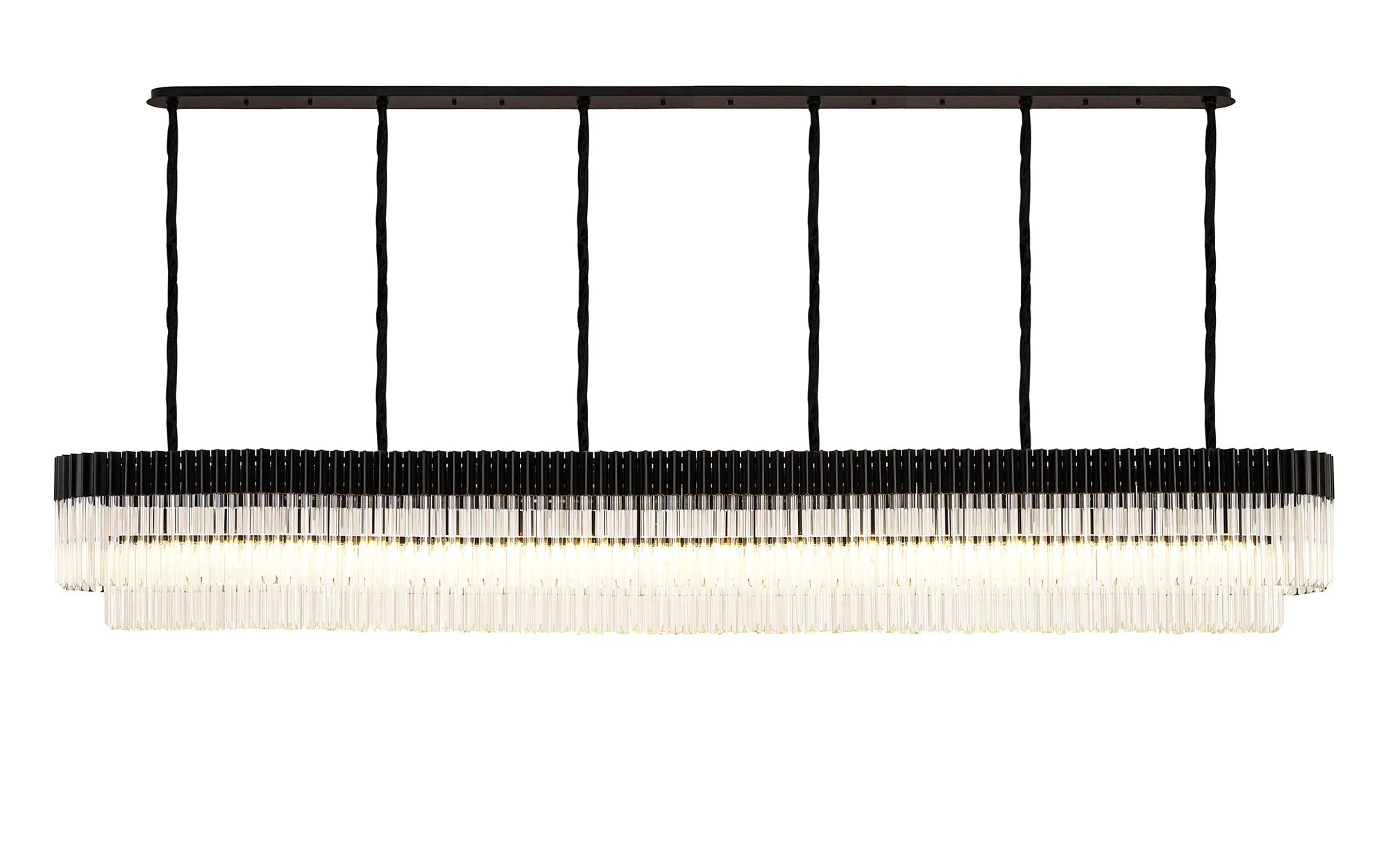 Cedar 300 x 40cm Linear Pendant 16 Light - Matt Black & Clear Sculpted Glass