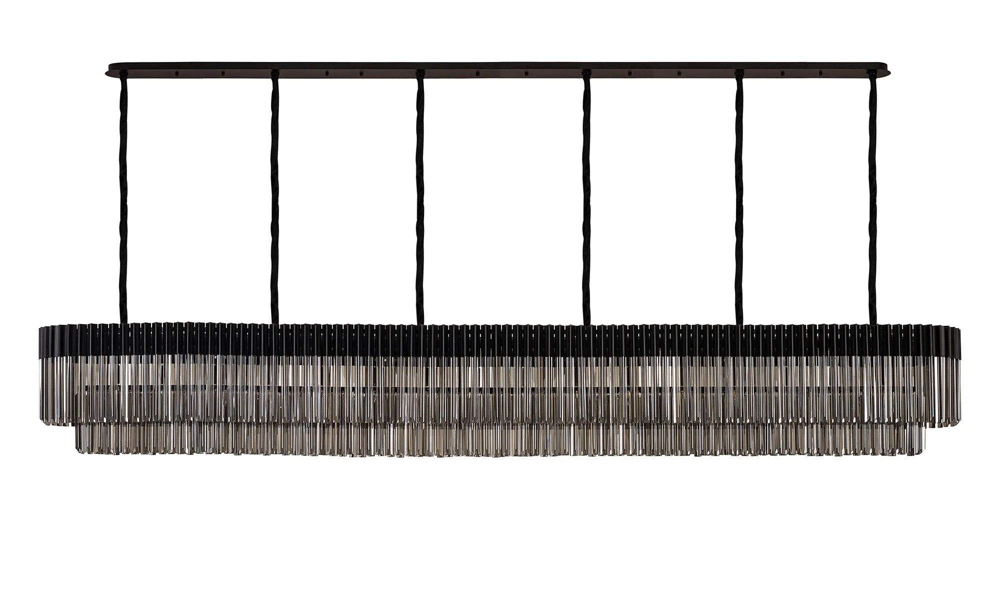 Cedar 300 x 40cm Linear Pendant 16 Light - Matt Black & Smoked Sculpted Glass