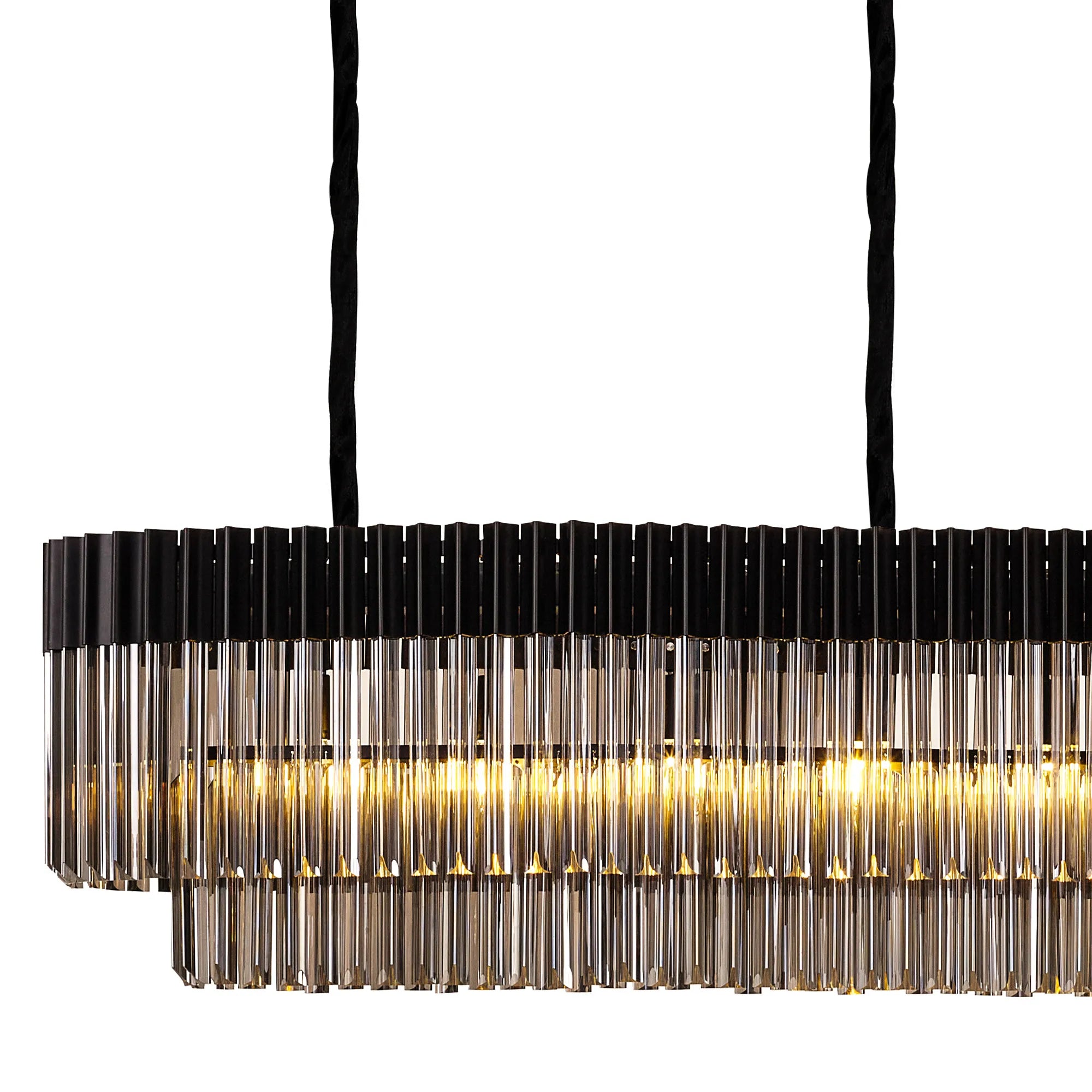Cedar 300 x 40cm Linear Pendant 16 Light - Matt Black & Smoked Sculpted Glass
