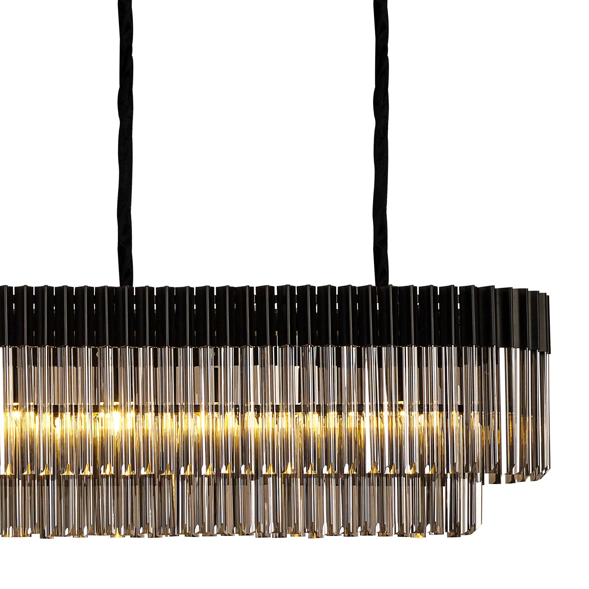 Cedar 300 x 40cm Linear Pendant 16 Light - Matt Black & Smoked Sculpted Glass