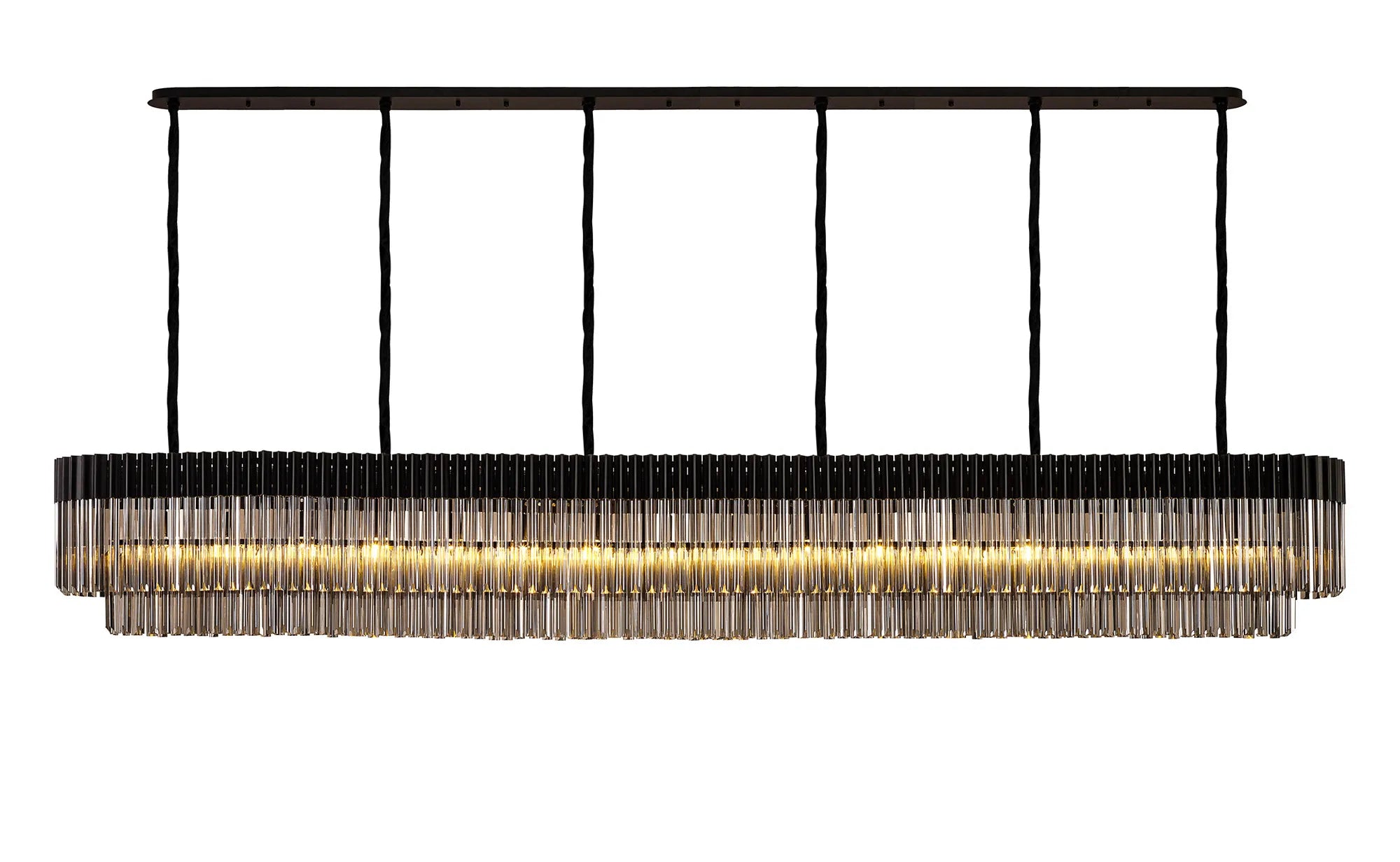 Cedar 300 x 40cm Linear Pendant 16 Light - Matt Black & Smoked Sculpted Glass
