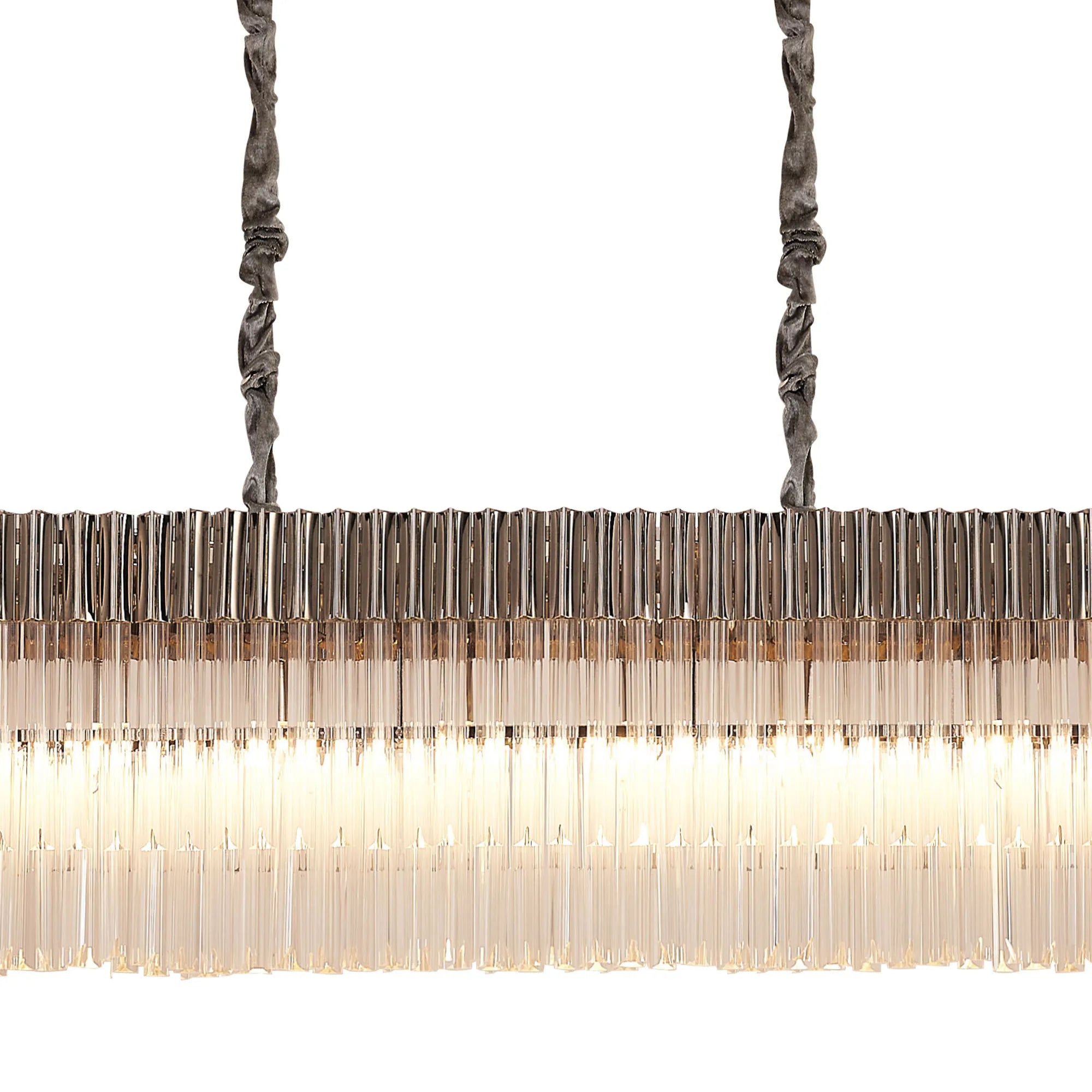 Cedar 300 x 40cm Linear Pendant 16 Light - Polished Nickel & Clear Sculpted Glass