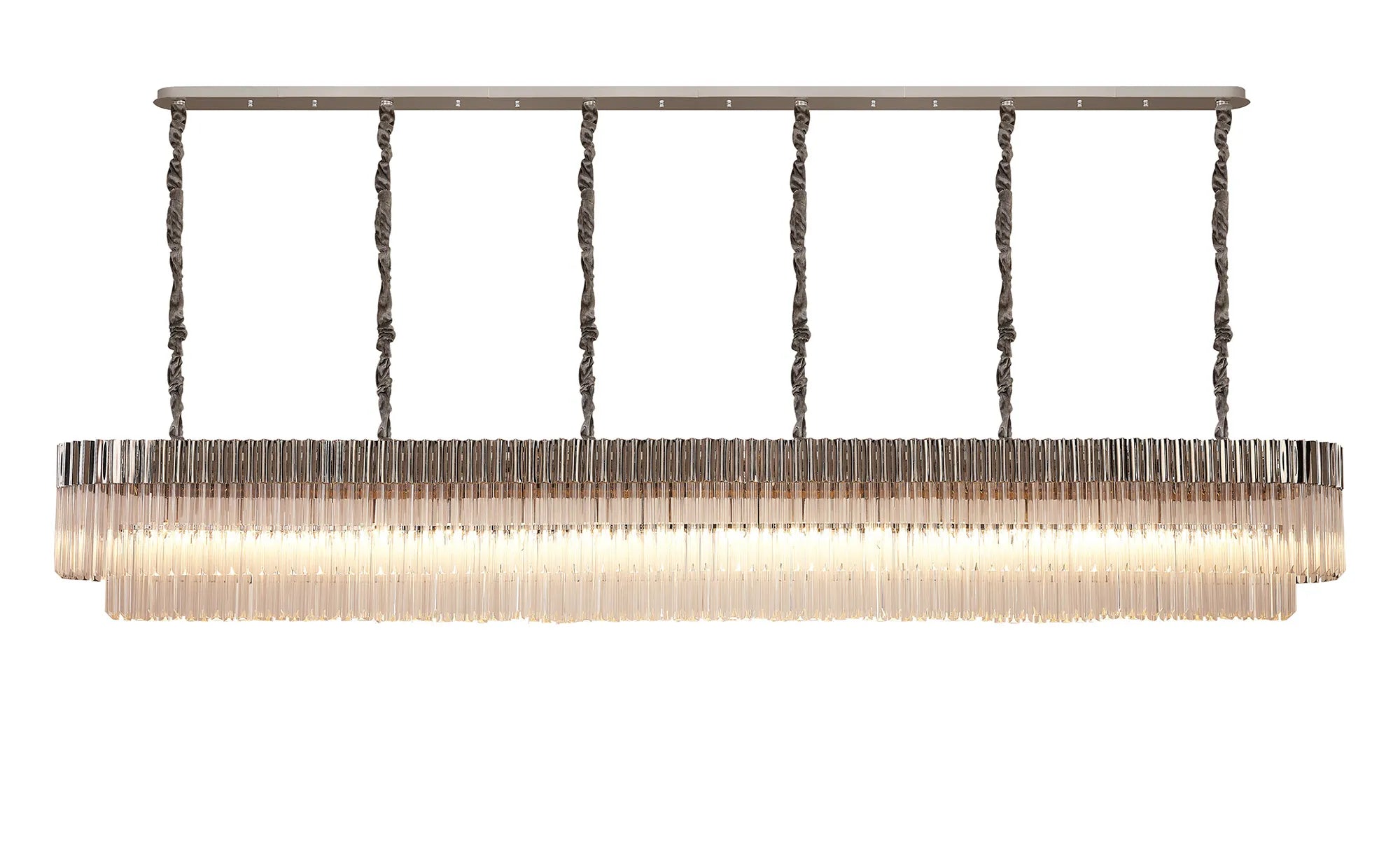 Cedar 300 x 40cm Linear Pendant 16 Light - Polished Nickel & Clear Sculpted Glass