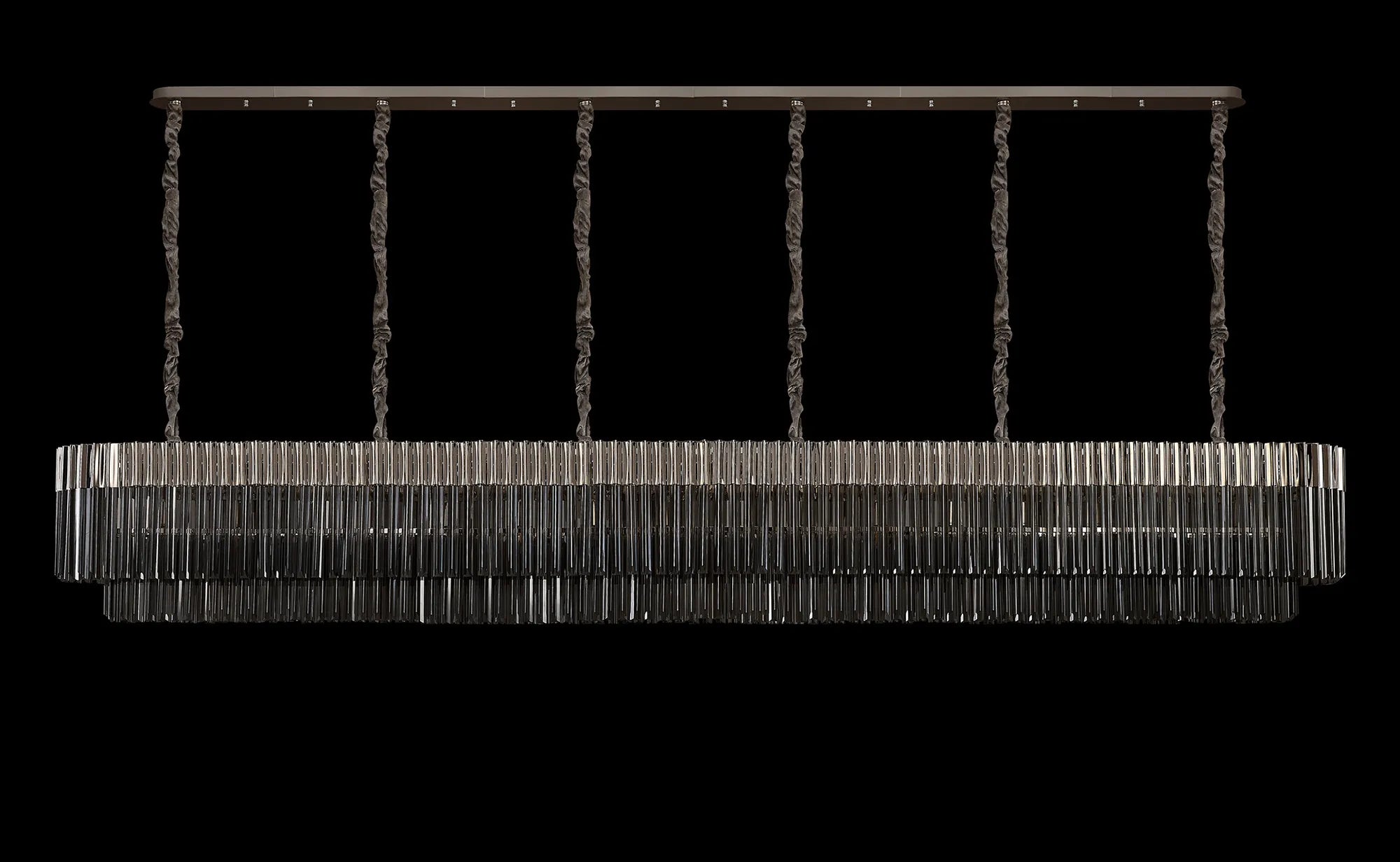 Cedar 300 x 40cm Linear Pendant 16 Light - Polished Nickel & Smoked Sculpted Glass