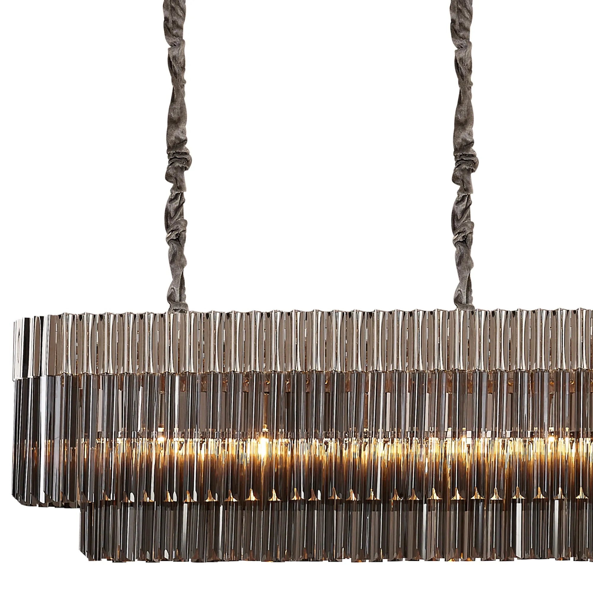 Cedar 300 x 40cm Linear Pendant 16 Light - Polished Nickel & Smoked Sculpted Glass