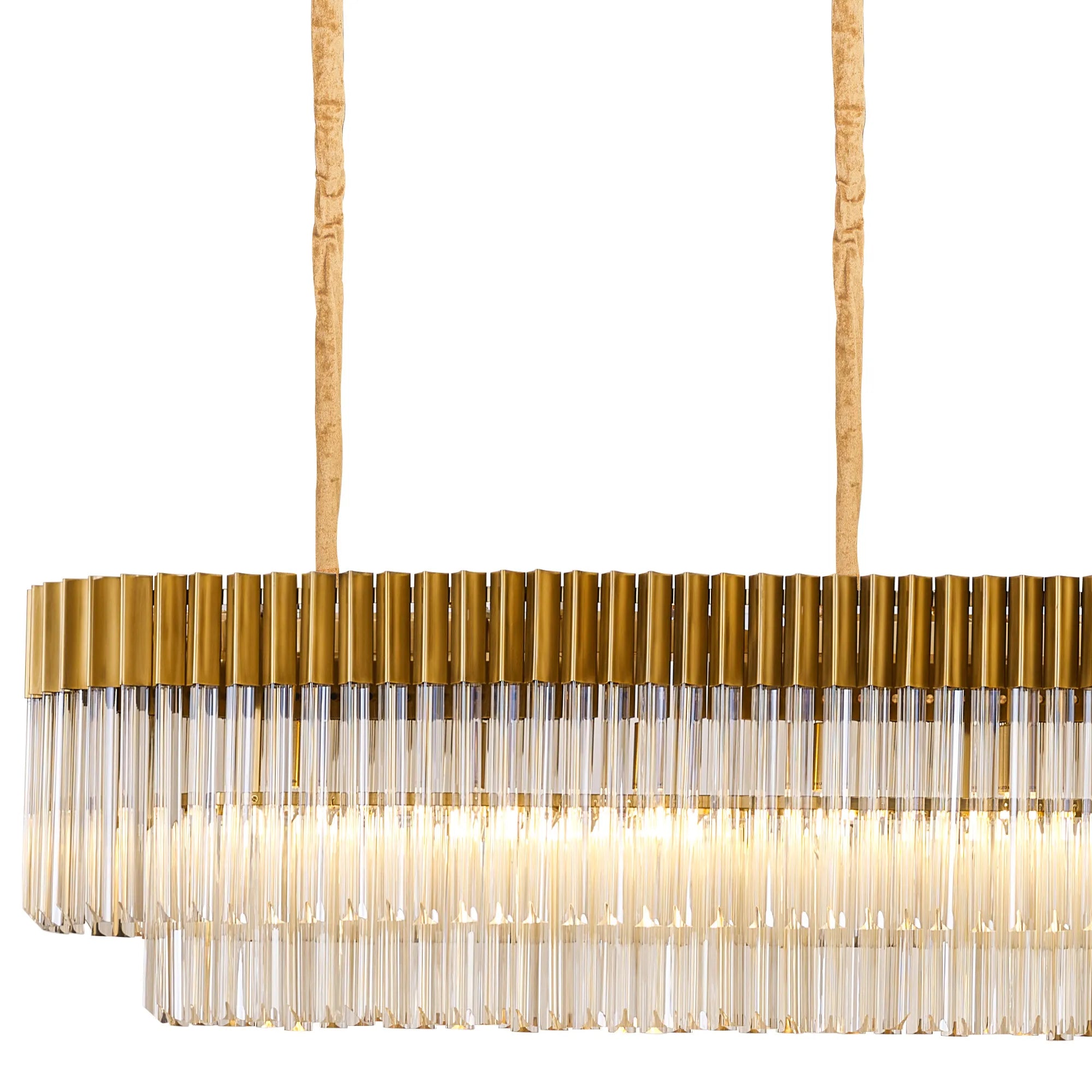 Cedar 300 x 40cm Linear Pendant With Bell Cup 16 Light - Brass & Cognac Sculpted Glass