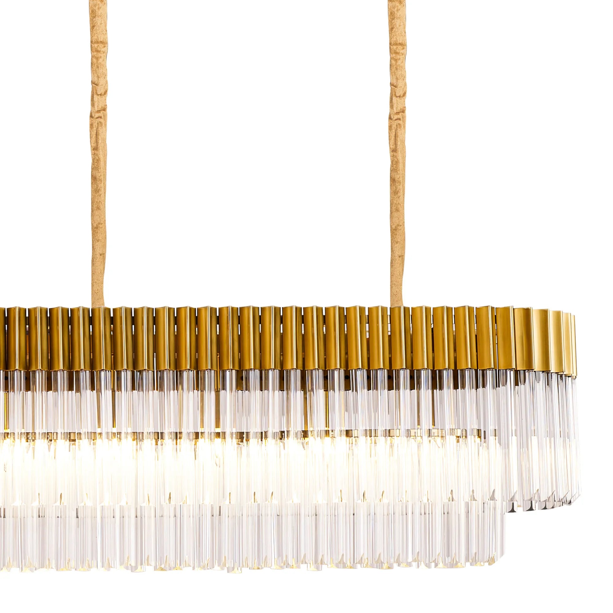 Cedar 300 x 40cm Linear Pendant With Bell Cup 16 Light - Brass & Clear Sculpted Glass