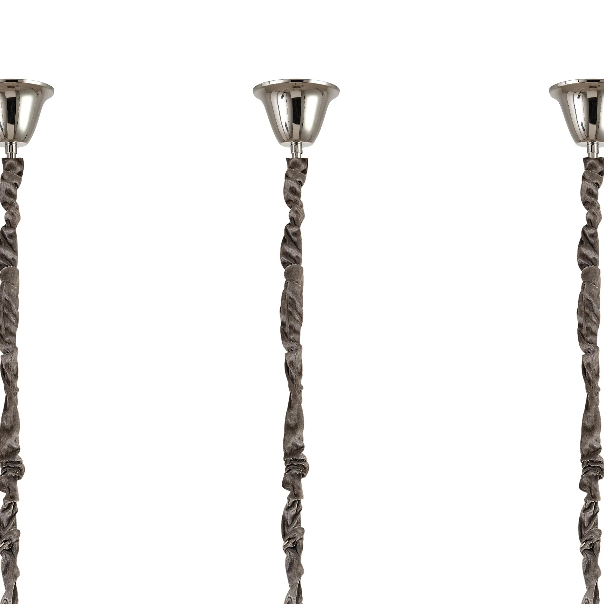 Cedar 300 x 40cm Linear Pendant With Bell Cup 16 Light - Polished Nickel & Cognac Sculpted Glass