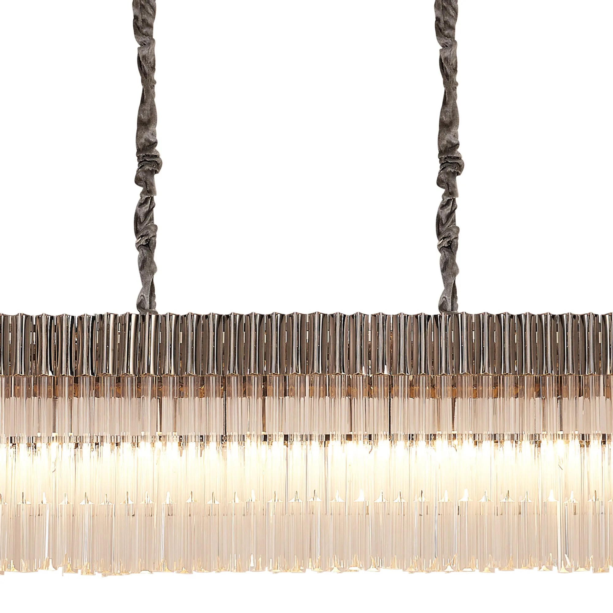 Cedar 300 x 40cm Linear Pendant With Bell Cup 16 Light - Polished Nickel & Clear Sculpted Glass