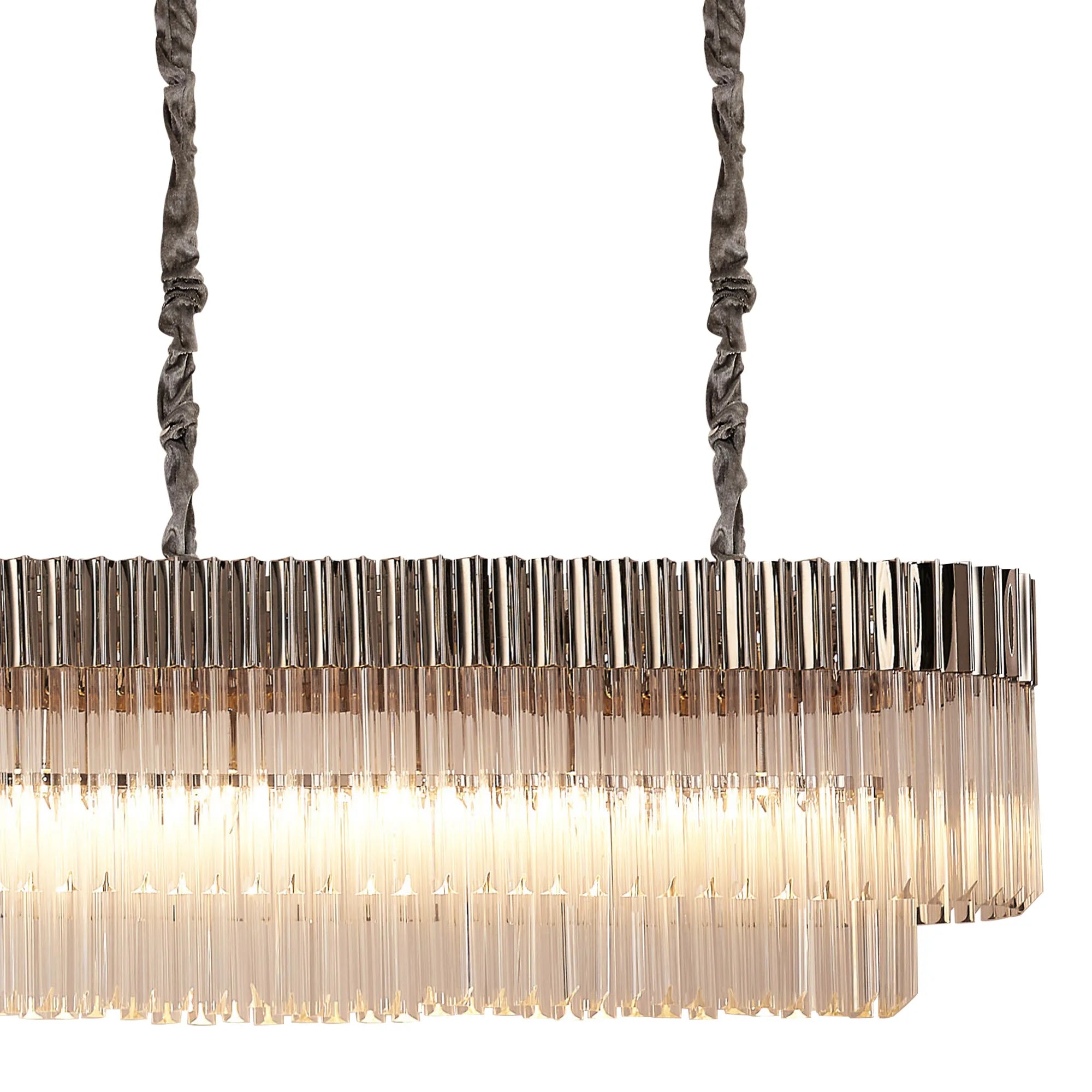 Cedar 300 x 40cm Linear Pendant With Bell Cup 16 Light - Polished Nickel & Clear Sculpted Glass