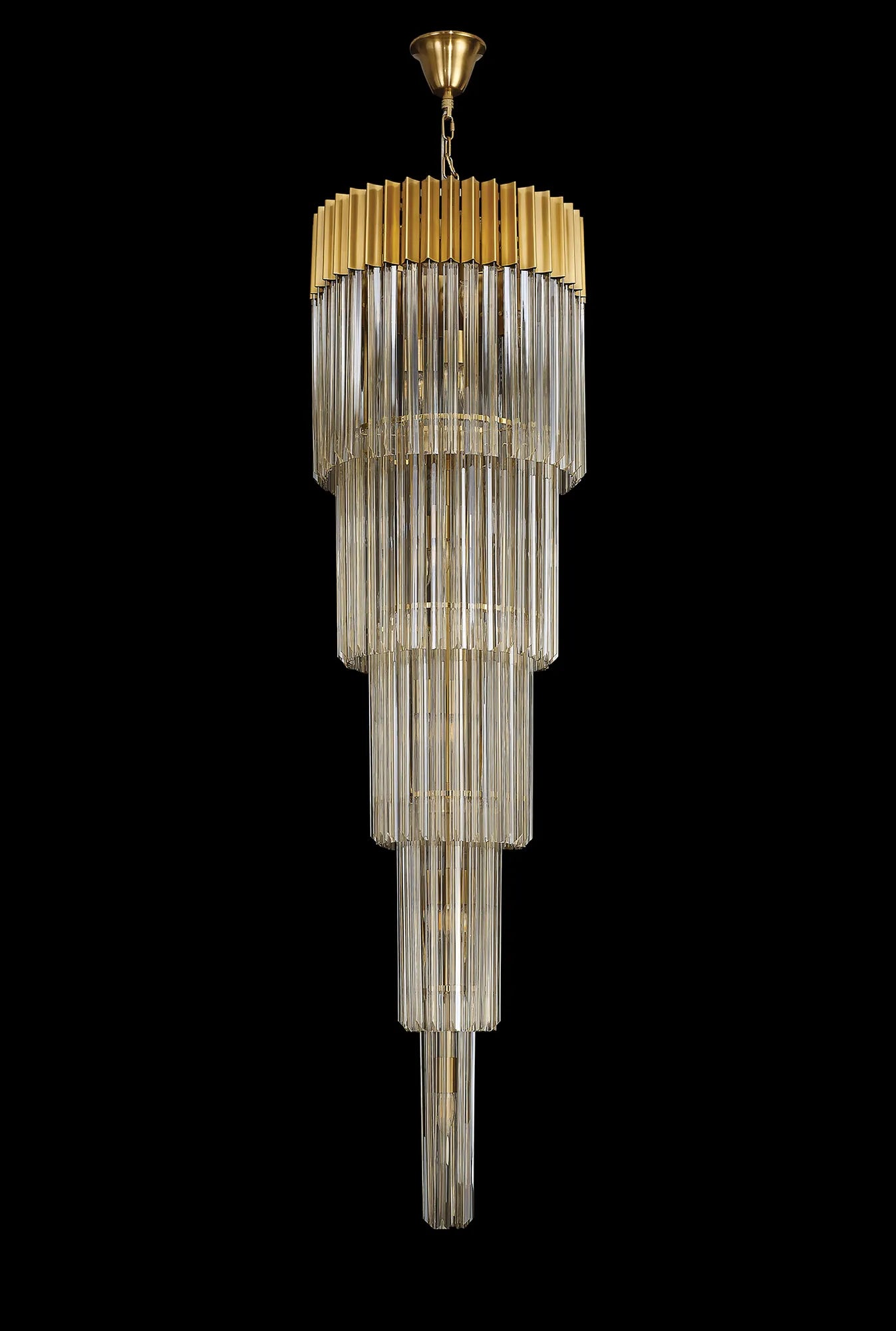 Cedar 50cm 5 Tier 18 Light - Pendant Round Brass & Cognac Sculpted Glass