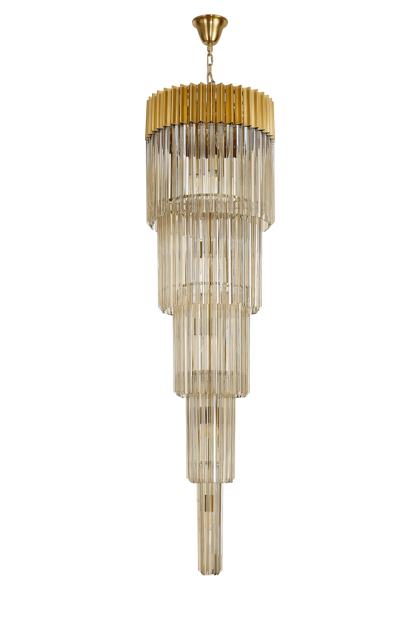 Cedar 50cm 5 Tier 18 Light - Pendant Round Brass & Cognac Sculpted Glass