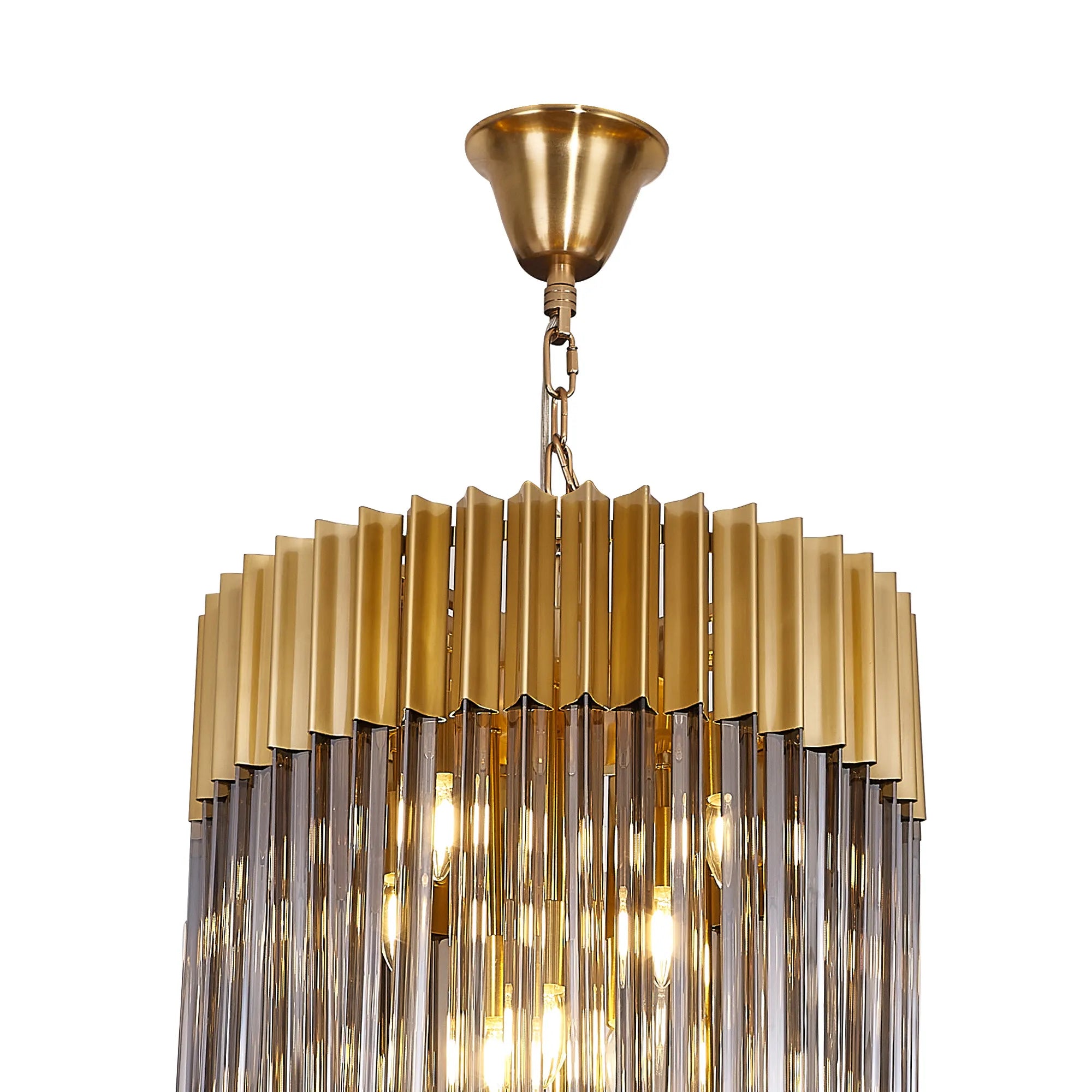 Cedar 50cm 5 Tier Pendant 18 Light - Brass & Smoked