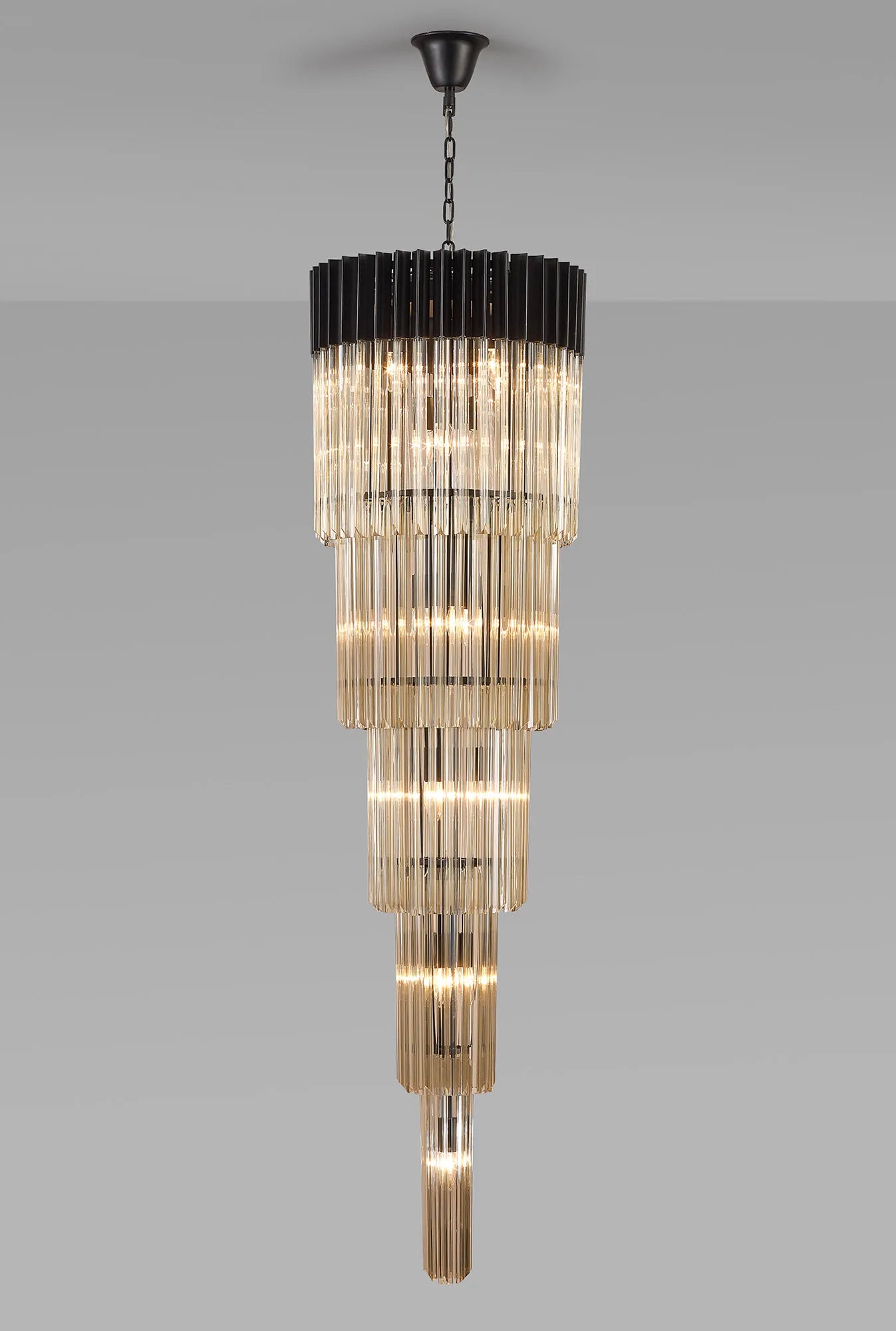 Cedar 50cm 5 Tier Pendant 18 Light - Matt Black & Cognac