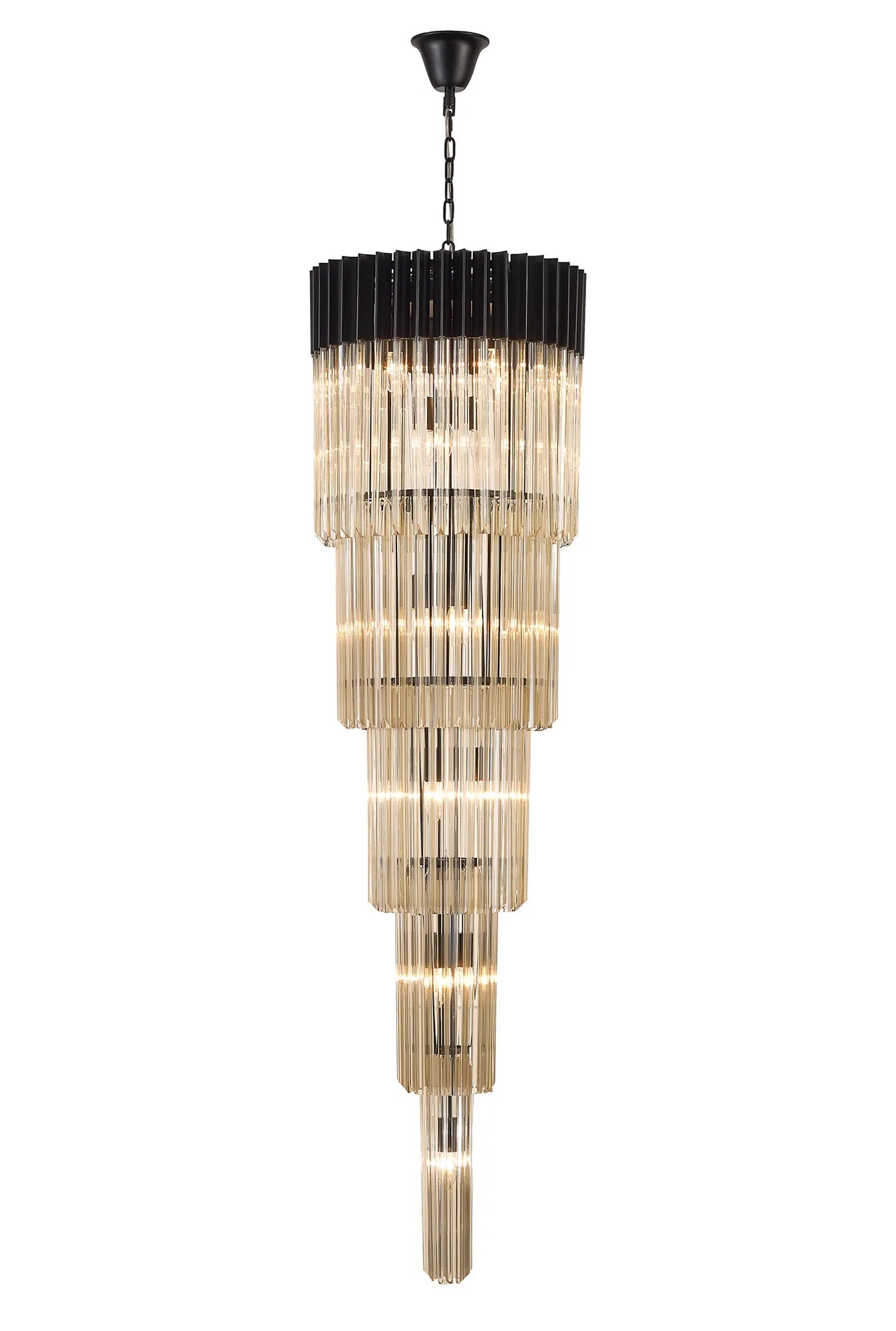 Cedar 50cm 5 Tier Pendant 18 Light - Matt Black & Cognac