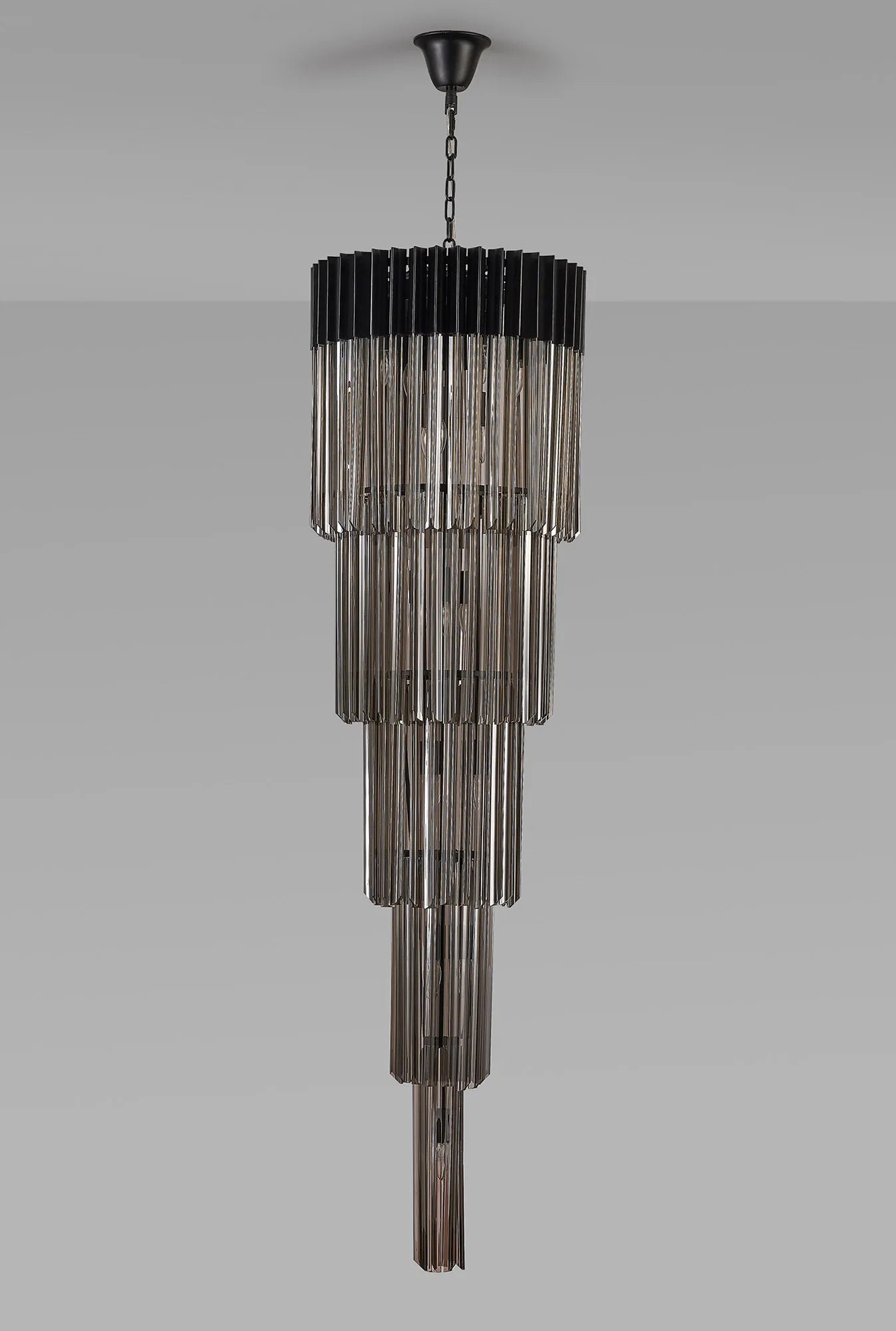 Cedar 50cm 5 Tier Pendant 18 Light - Matt Black & Smoked