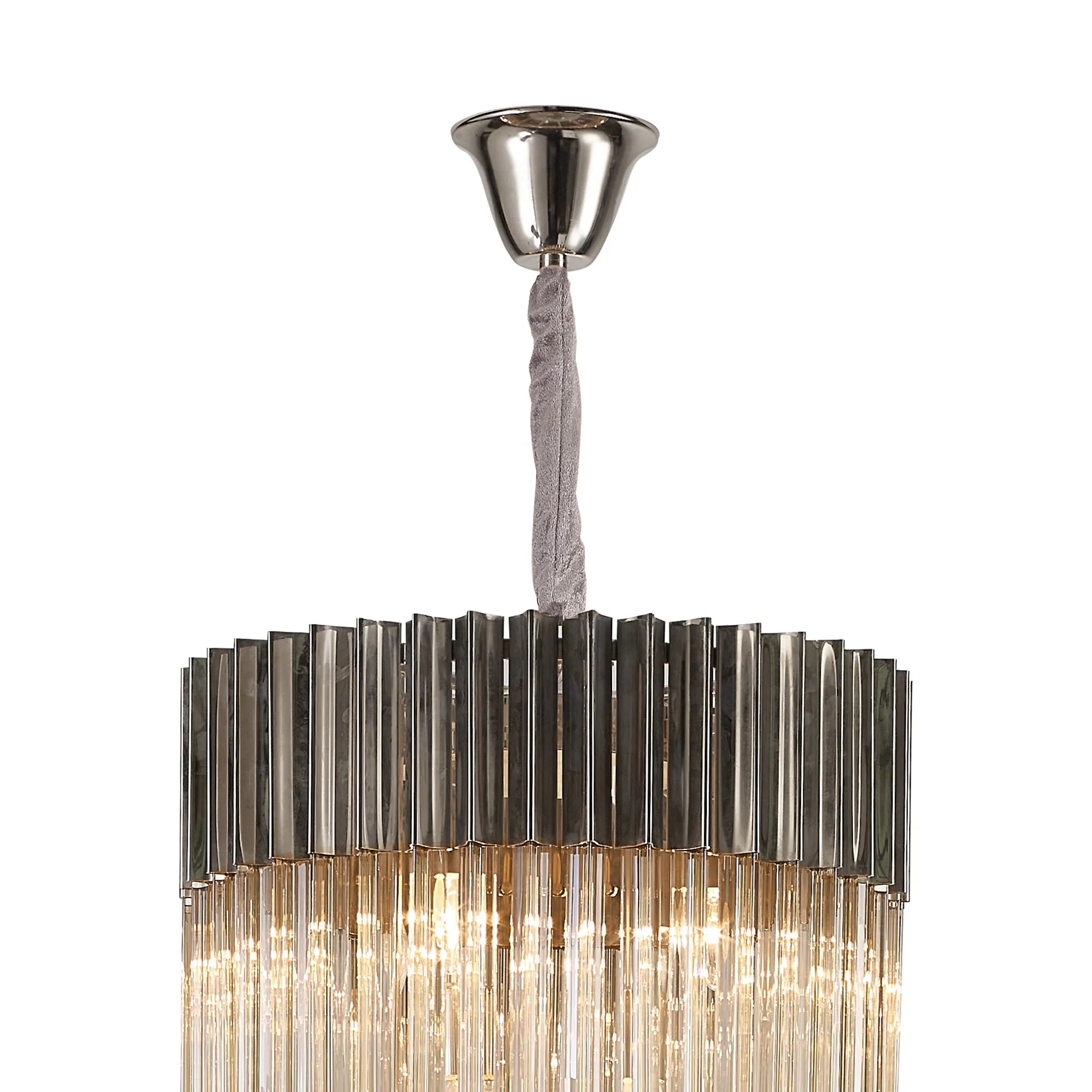 Cedar 50cm 5 Tier Pendant 18 Light - Polished Nickel & Cognac