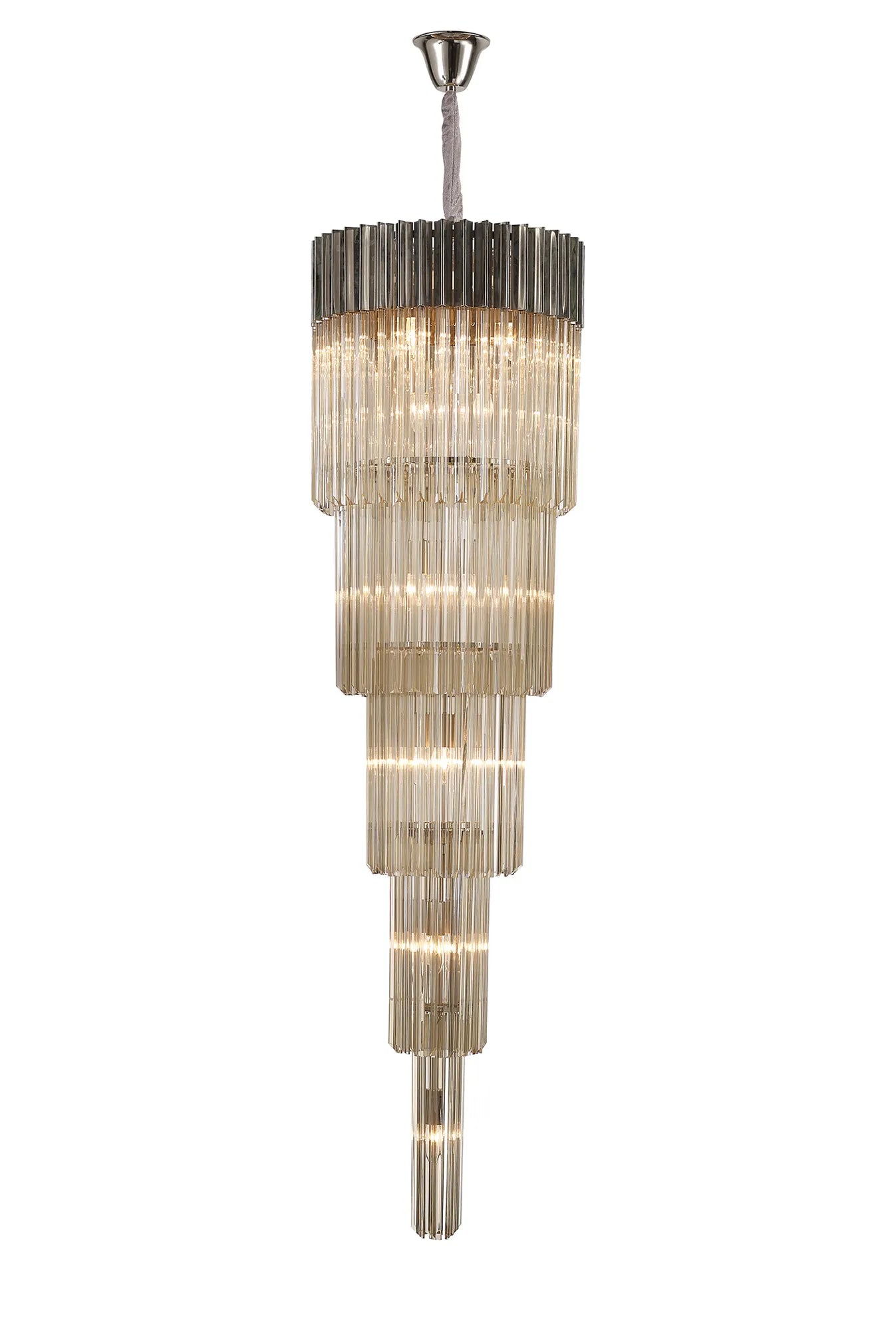 Cedar 50cm 5 Tier Pendant 18 Light - Polished Nickel & Cognac