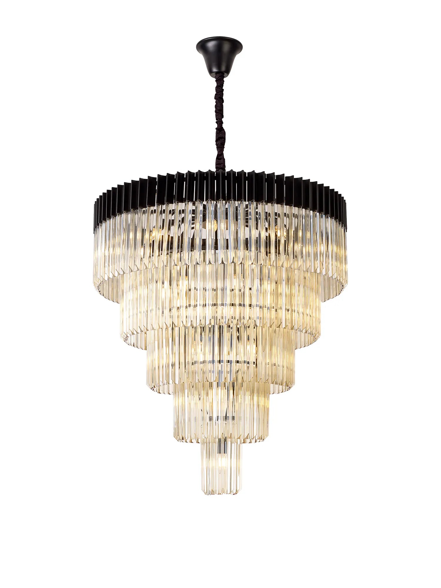 Cedar 96cm 5-Tier Pendant 23 Light - Matt Black & Cognac